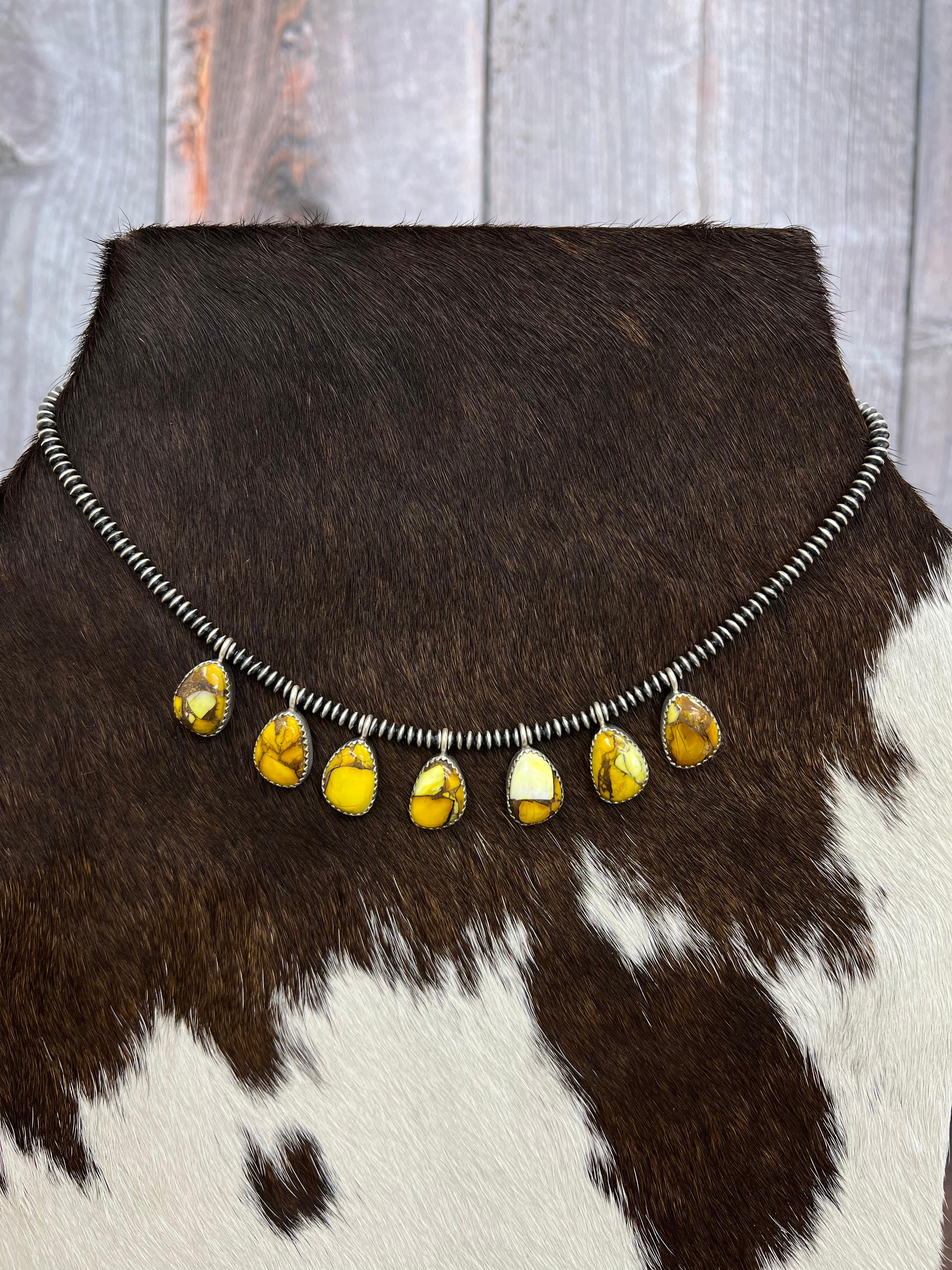 Handmade Sterling Silver Honey Dahlia Beaded Necklace with Signed Nizhoni