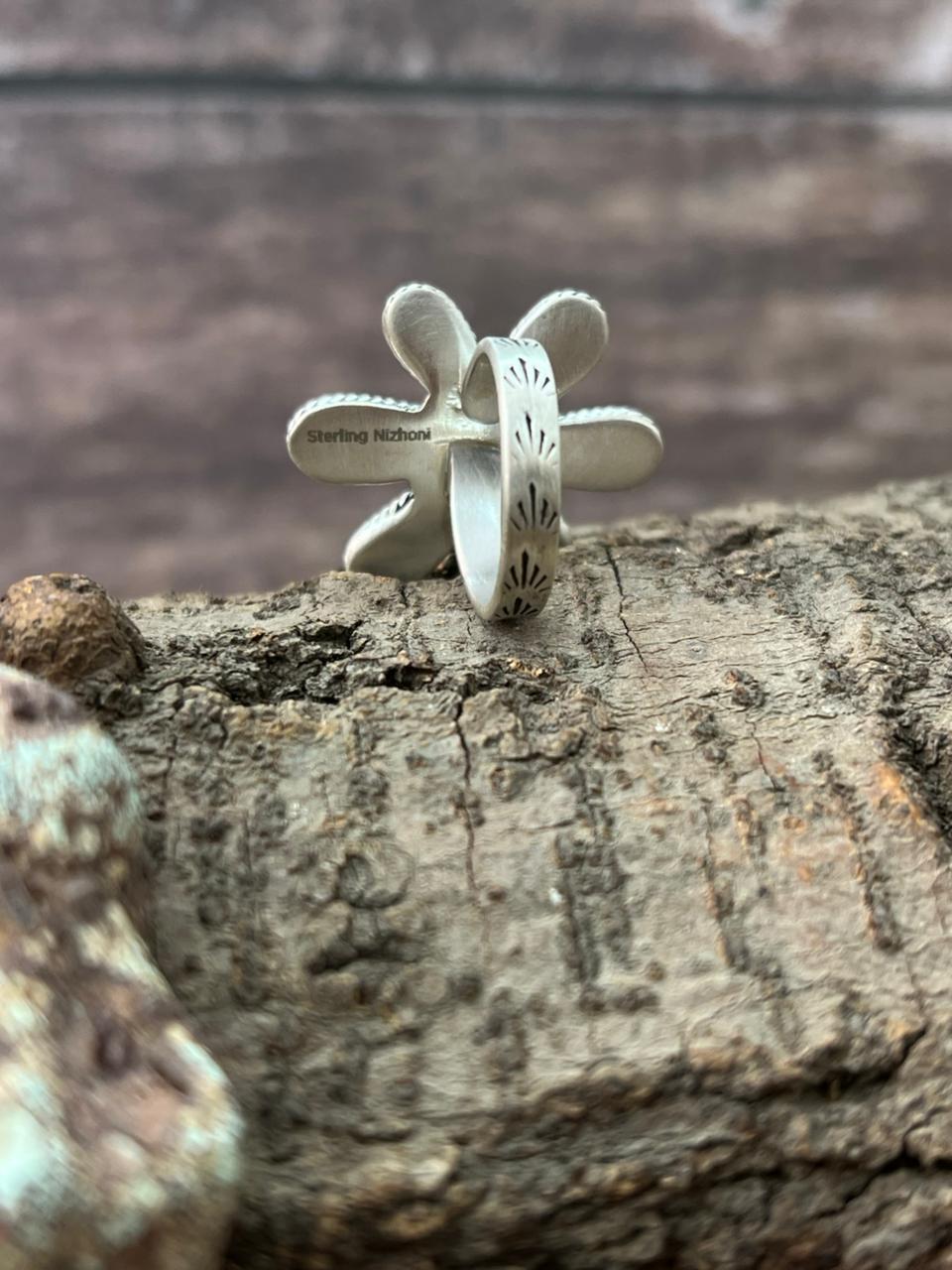 Handmade Sterling Silver Golden Hills Turquoise Adjustable Ring "Signed Nizhoni"