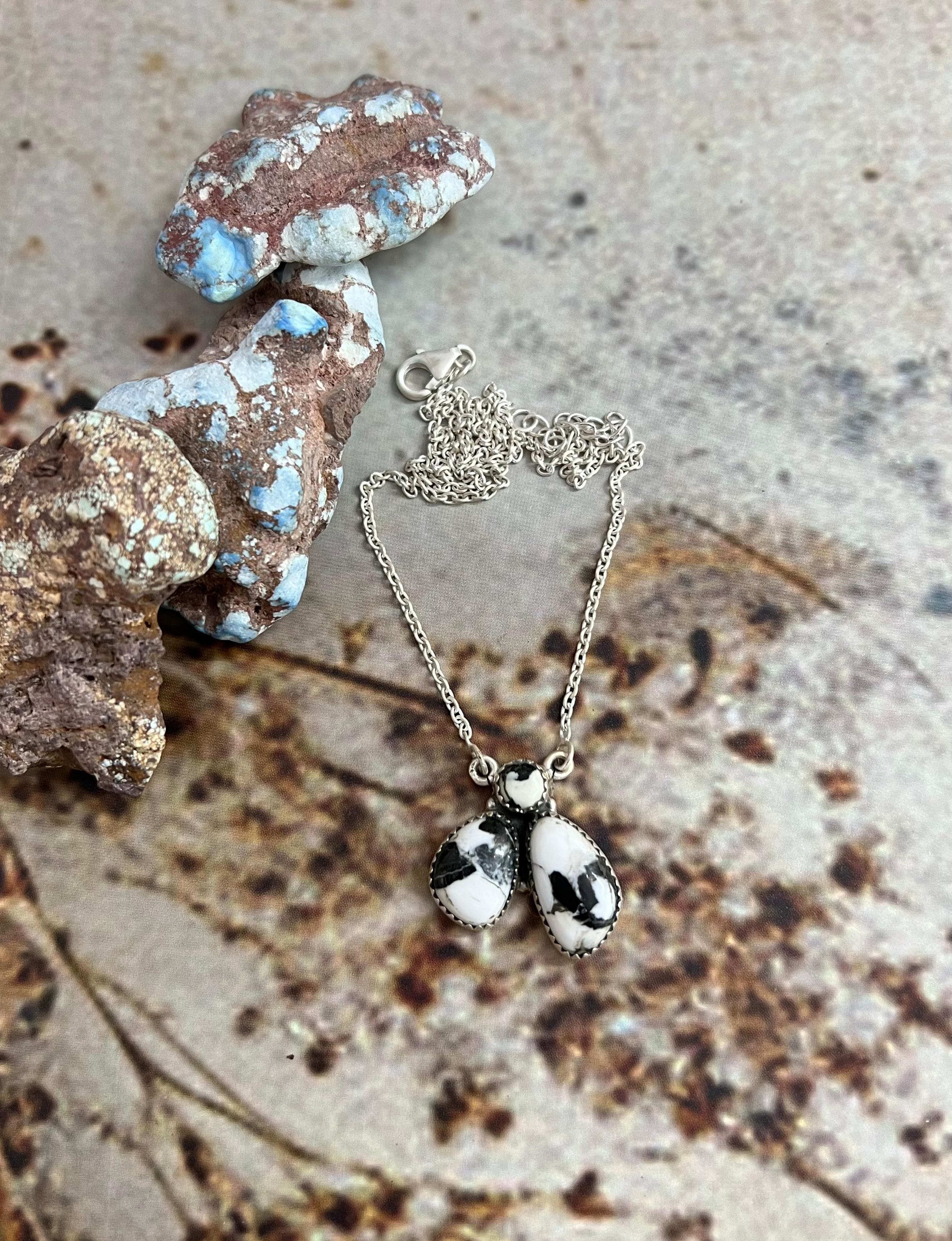 Handmade Sterling Silver White Buffalo Necklace with Signed Nizhoni (3)