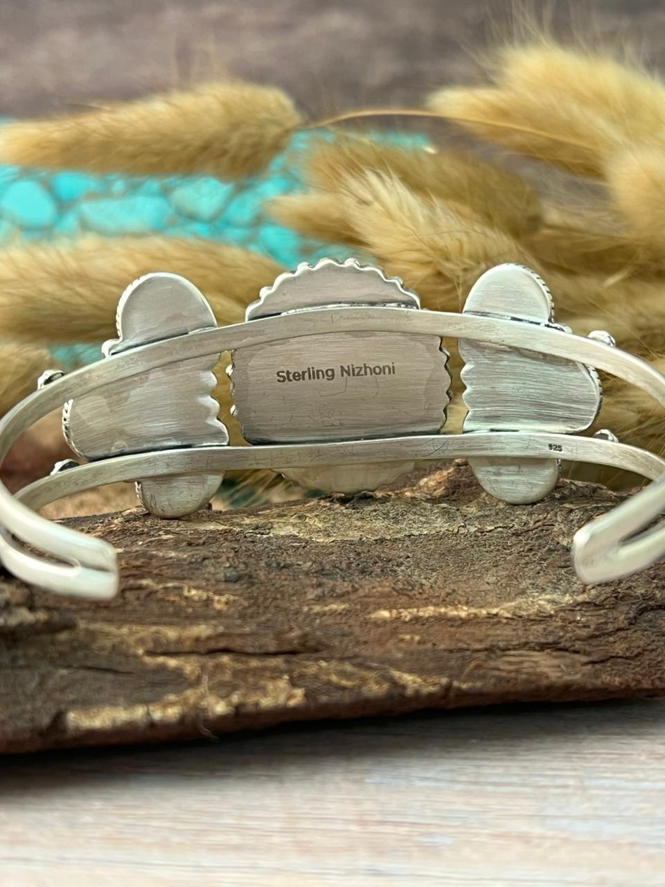 Handmade Sterling Silver Santa Maria With White Buffalo Cuff Bracelet "Signed Nizhoni"