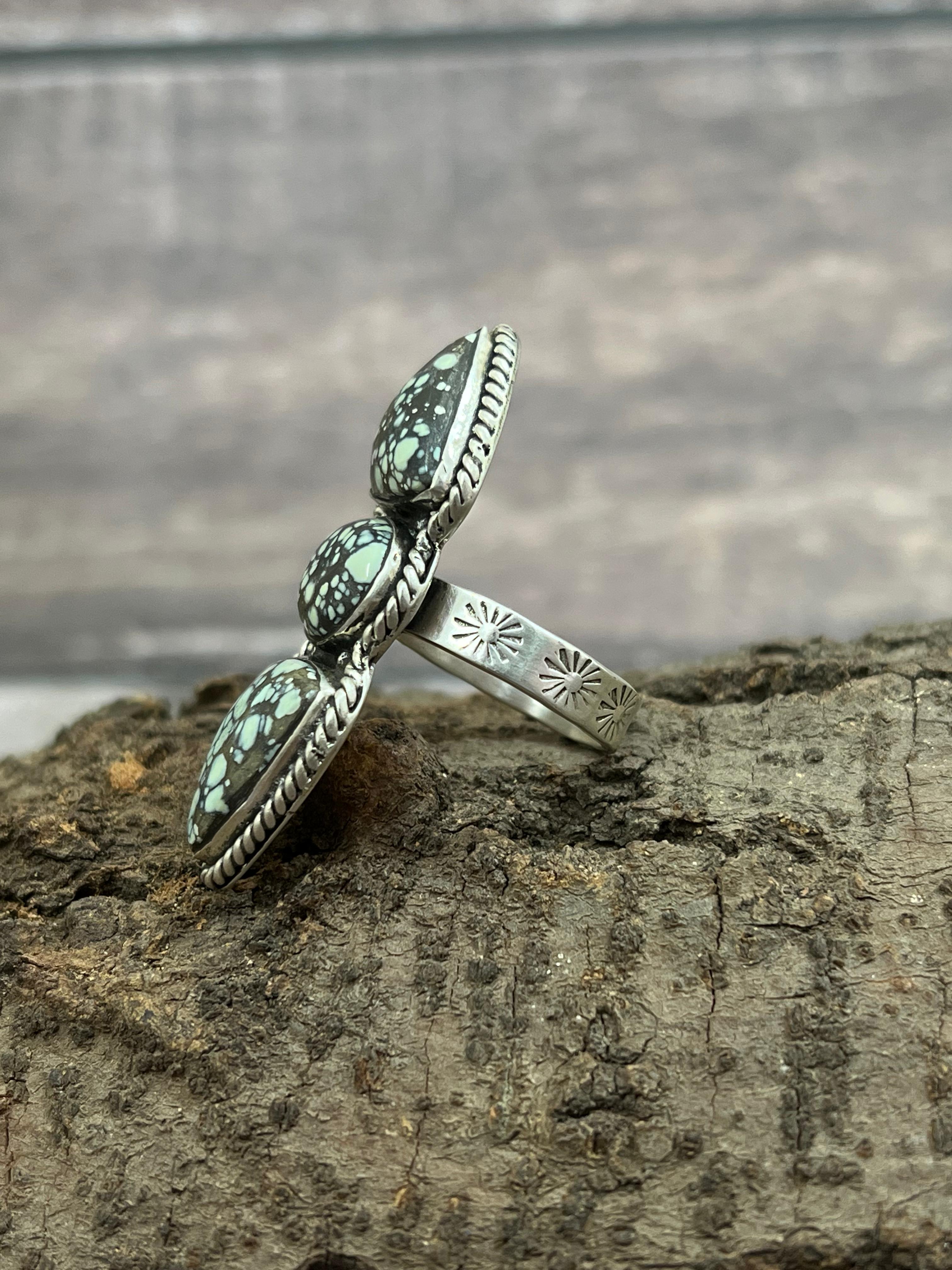 Handmade Sterling Silver Starfox Variscite Adjustable Ring Signed Nizhoni