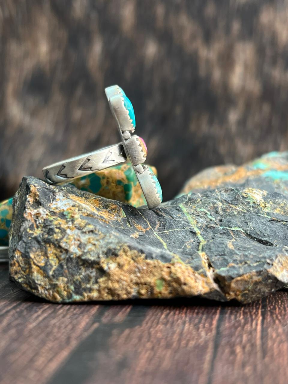 Handmade Sterling Silver White Water with Cotton Candy Adjustable Ring "Signed Nizhoni"