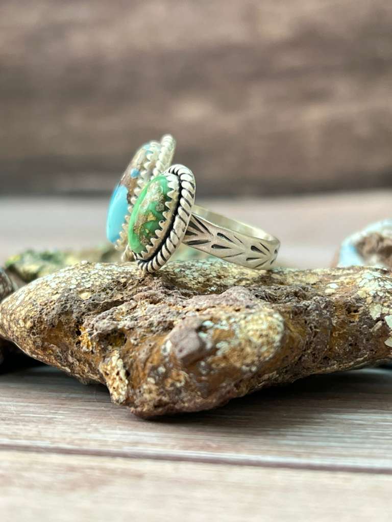 Handmade Sterling Silver Golden Hills with Sonoran Mountain Turquoise Adjustable Ring "Signed Nizhoni"