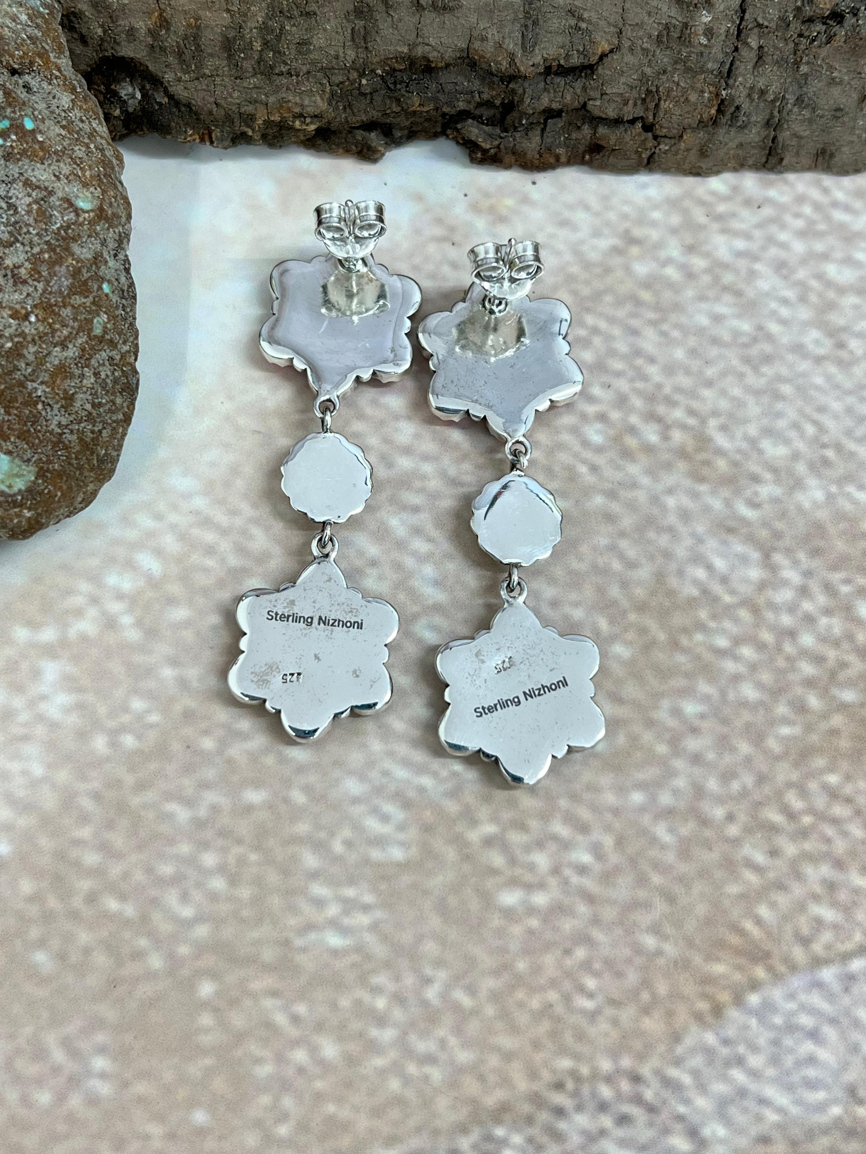 Handmade Sterling Silver Cotton Candy Turquoise Post Earrings with Signed Nizhoni