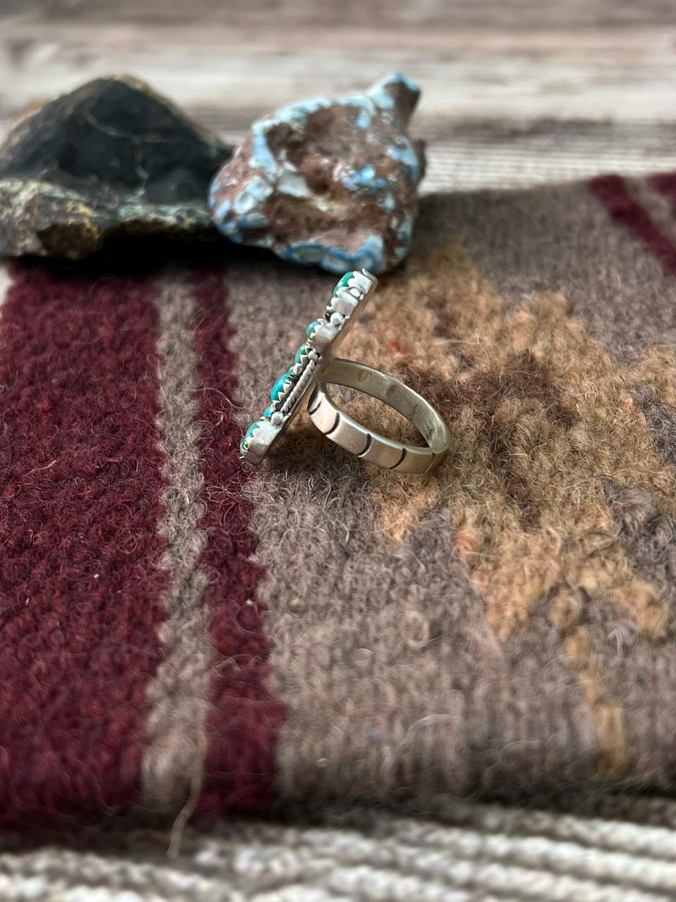 Handmade Sterling Silver Kingman Turquoise Adjustable Ring "Signed Nizhoni"