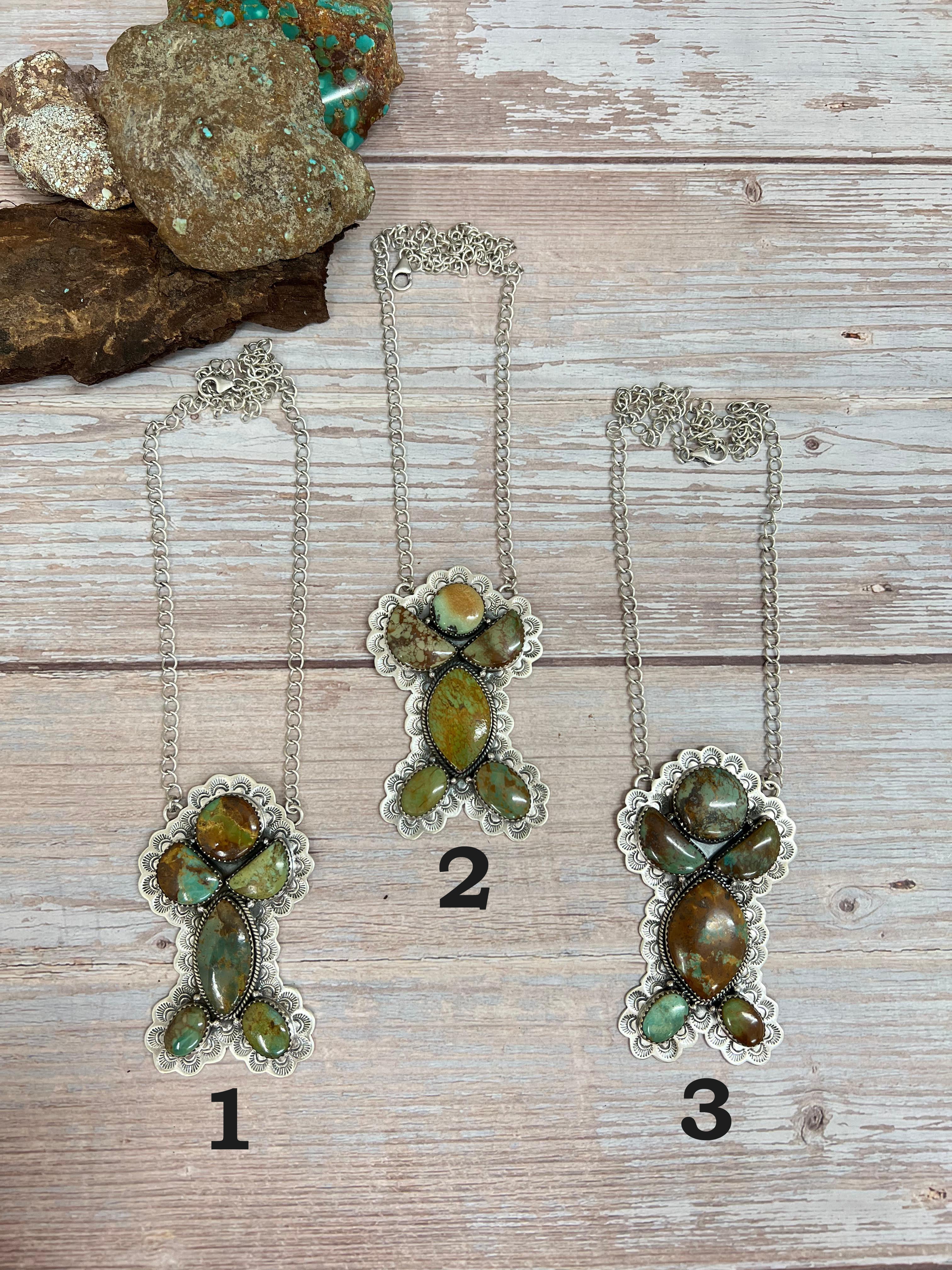 Handmade Sterling Silver Old Stock Royston Turquoise Necklace Signed Nizhoni