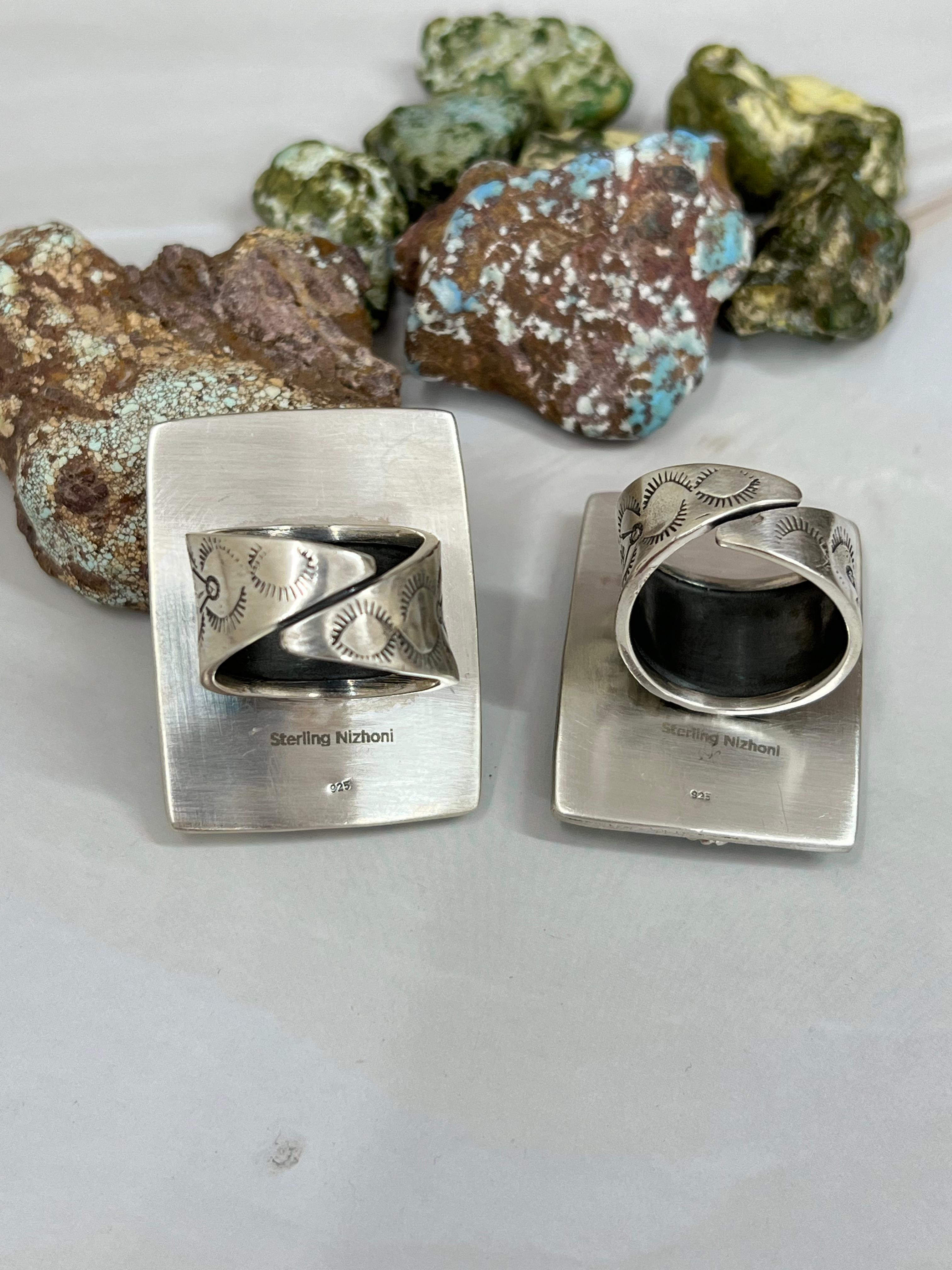 Handmade Sterling Silver Palomino, Sonoran Mountain Turquoise Adjustable Ring with Signed Nizhoni