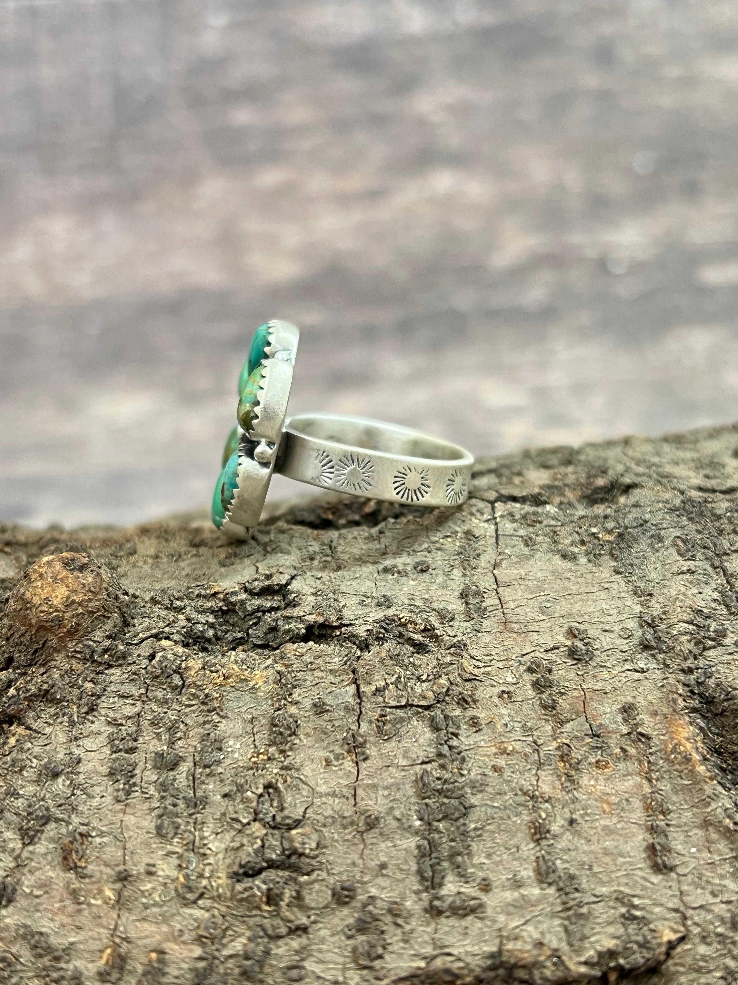 Handmade Sterling Silver Kingman Turquoise Adjustable Ring with Signed Nizhoni