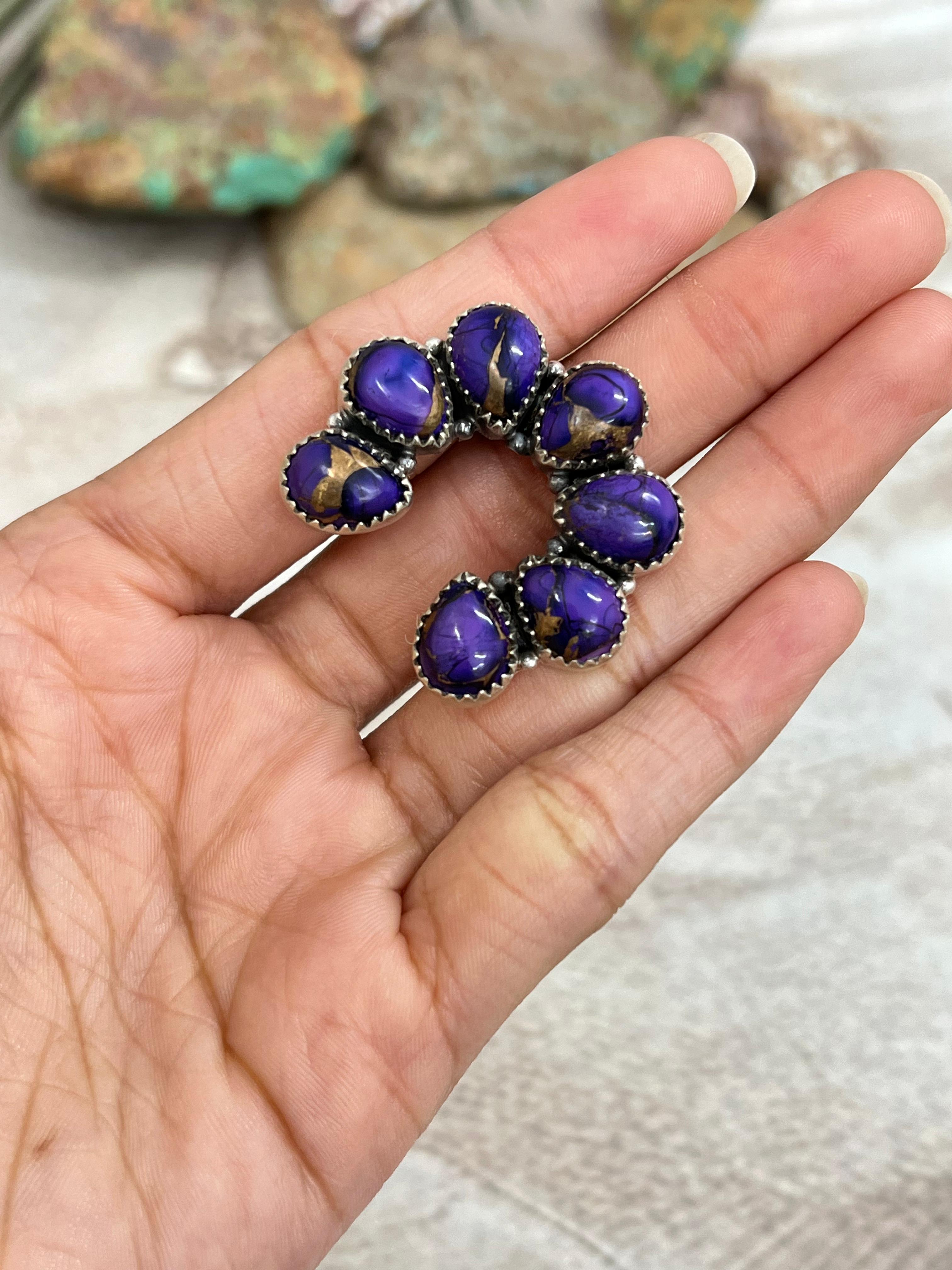 Handmade Sterling Silver Grape Dahlia Adjustable Ring with Signed Nizhoni