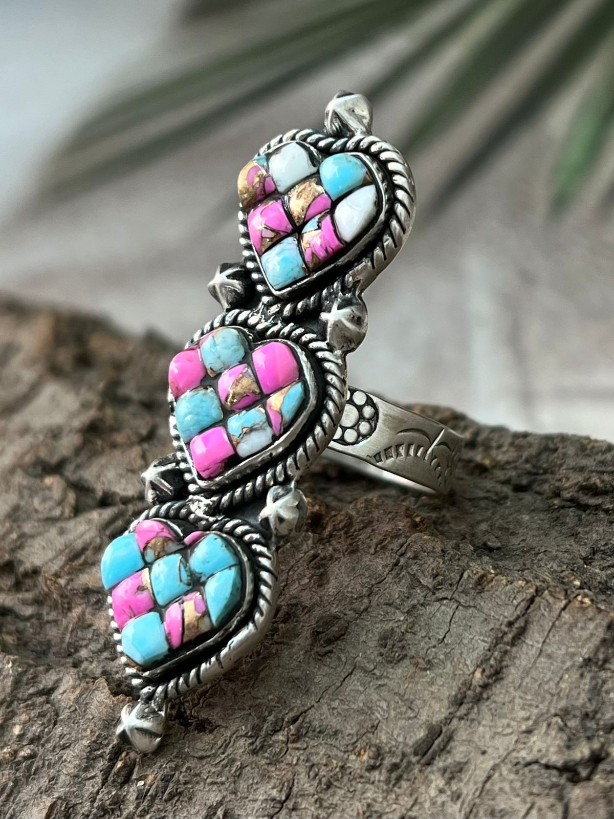 Handmade Sterling Silver Cotton Candy Heart Shape Adjustable Ring "Signed Nizhoni"