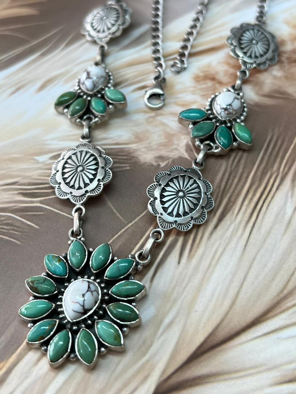 Handmade Sterling Silver Kingman Turquoise with Wild Horse Magnesite Necklace "Signed Nizhoni"