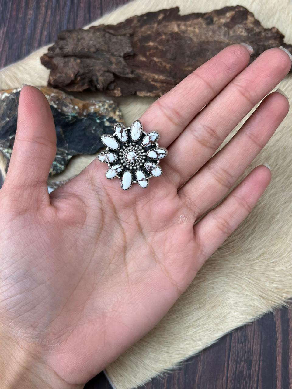 Handmade Sterling Silver Wildhorse Magnesite Adjustable Ring "Signed Nizhoni"