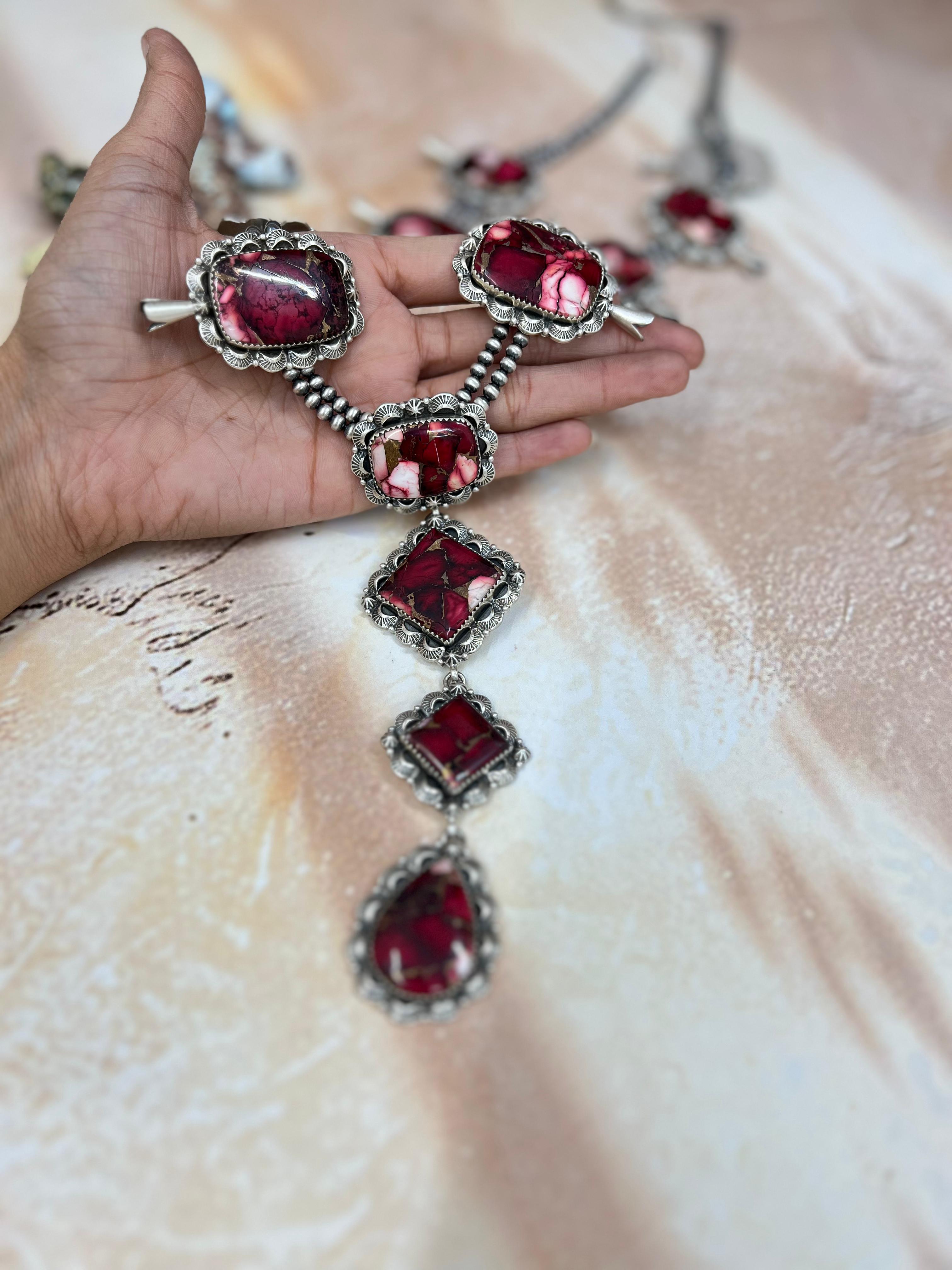 Handmade Sterling Silver Dahlia Rose Necklace with Signed Nizhoni