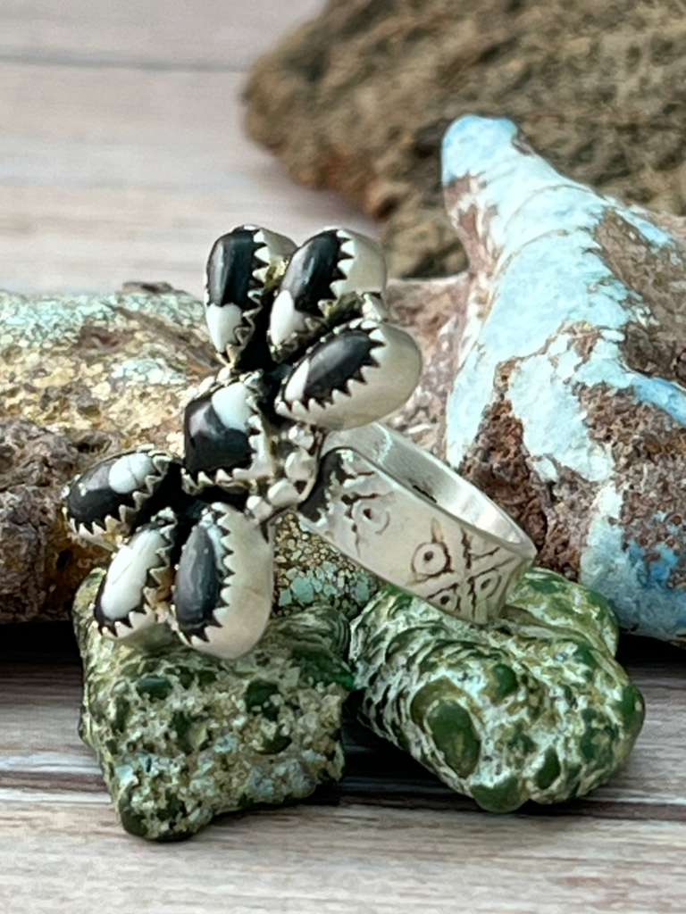 Handmade Sterling Silver White Buffalo Adjustable Ring Signed Nizhoni