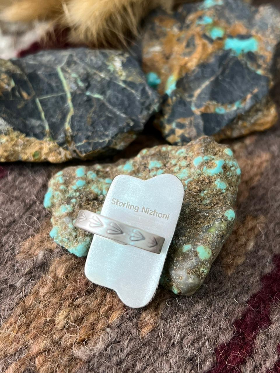 Handmade Sterling Silver White Buffalo Adjusatble Ring "Signed Nizhoni"