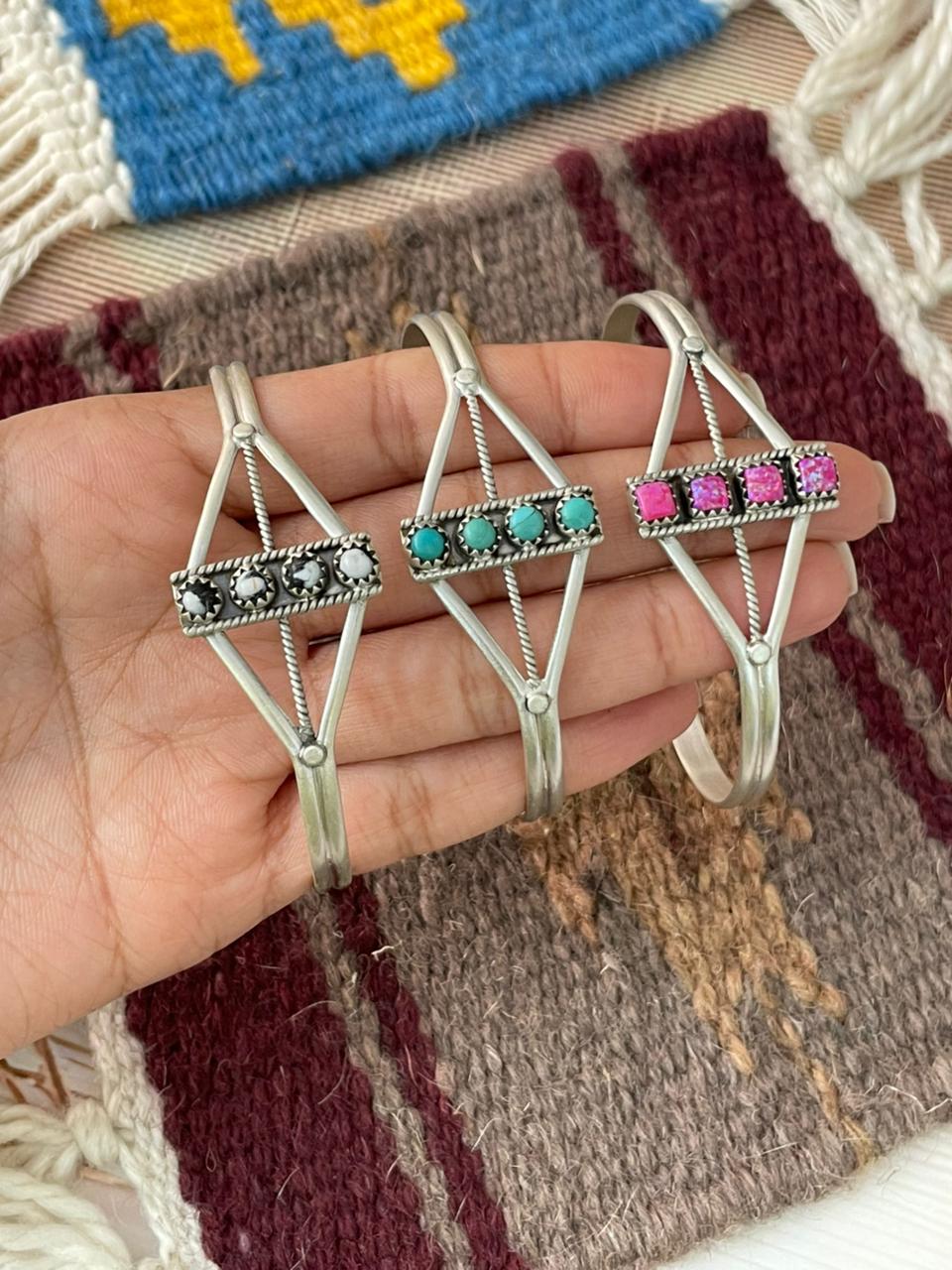 Handmade Sterling Silver Multi Stone Cuff Bracelet "Signed Nizhoni"