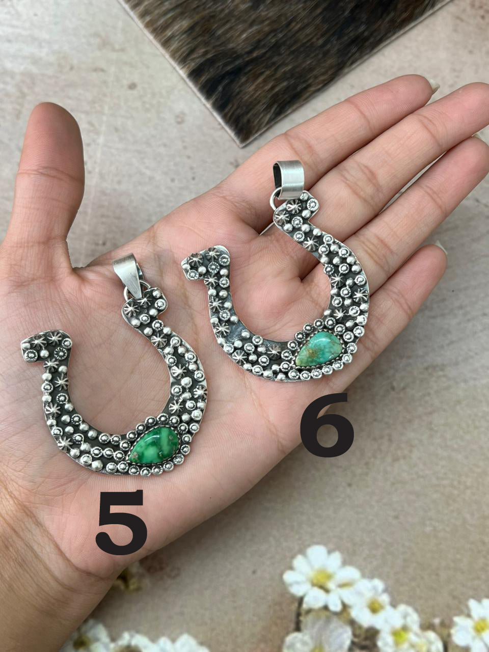 Handmade Sterling Silver Multi Stone Horse Shoe Pendant "Signed Nizhoni" (9)