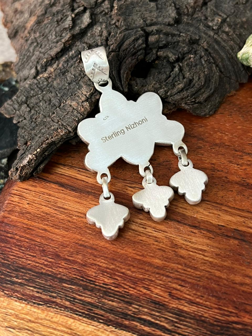 Handmade Sterling Silver Paloma with Kingman Turquoise Pendant "Signed Nizhoni"
