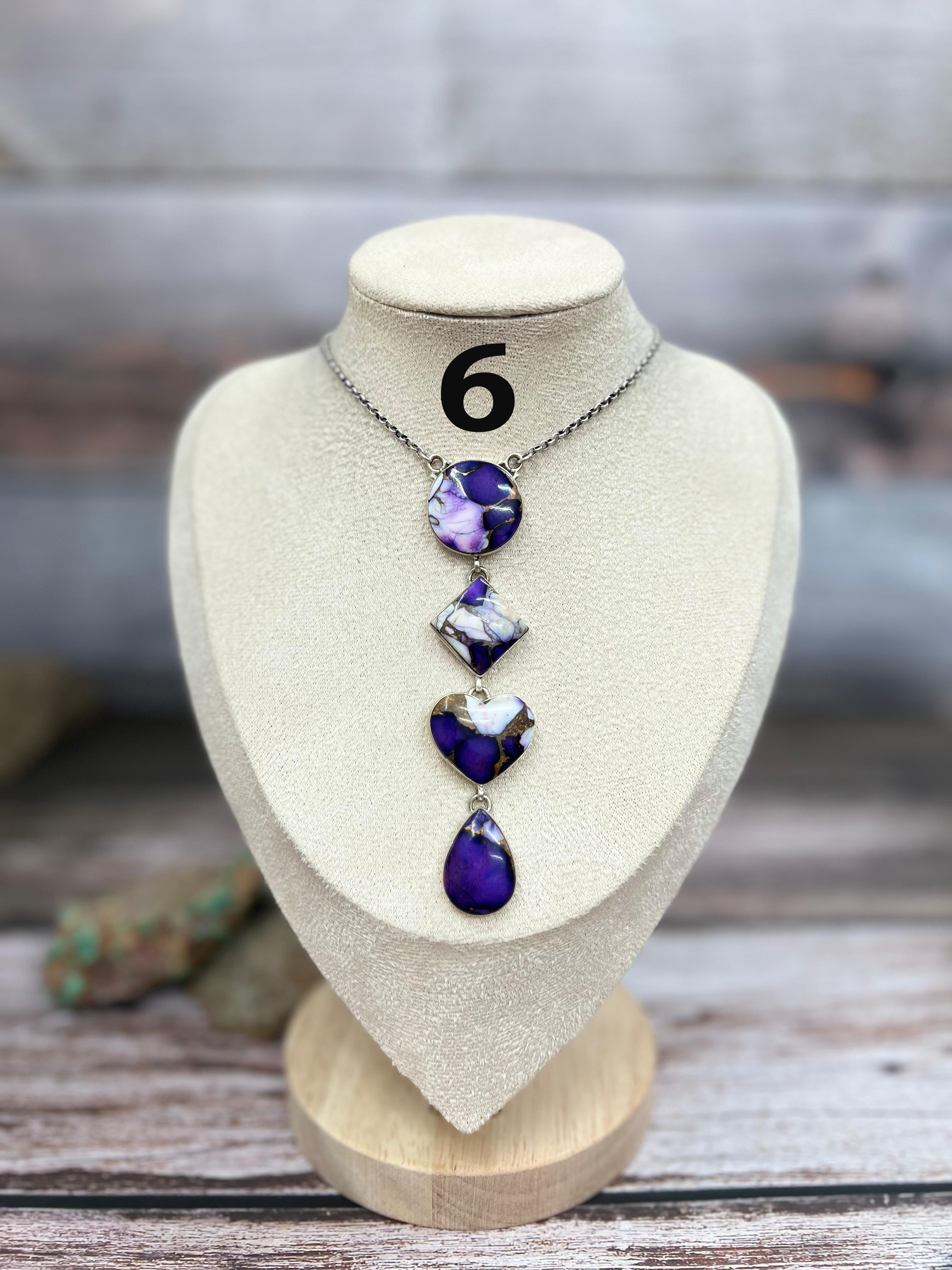 Handmade Sterling Silver Purple Ice Rose Dahlia Necklace with Signed Nizhoni