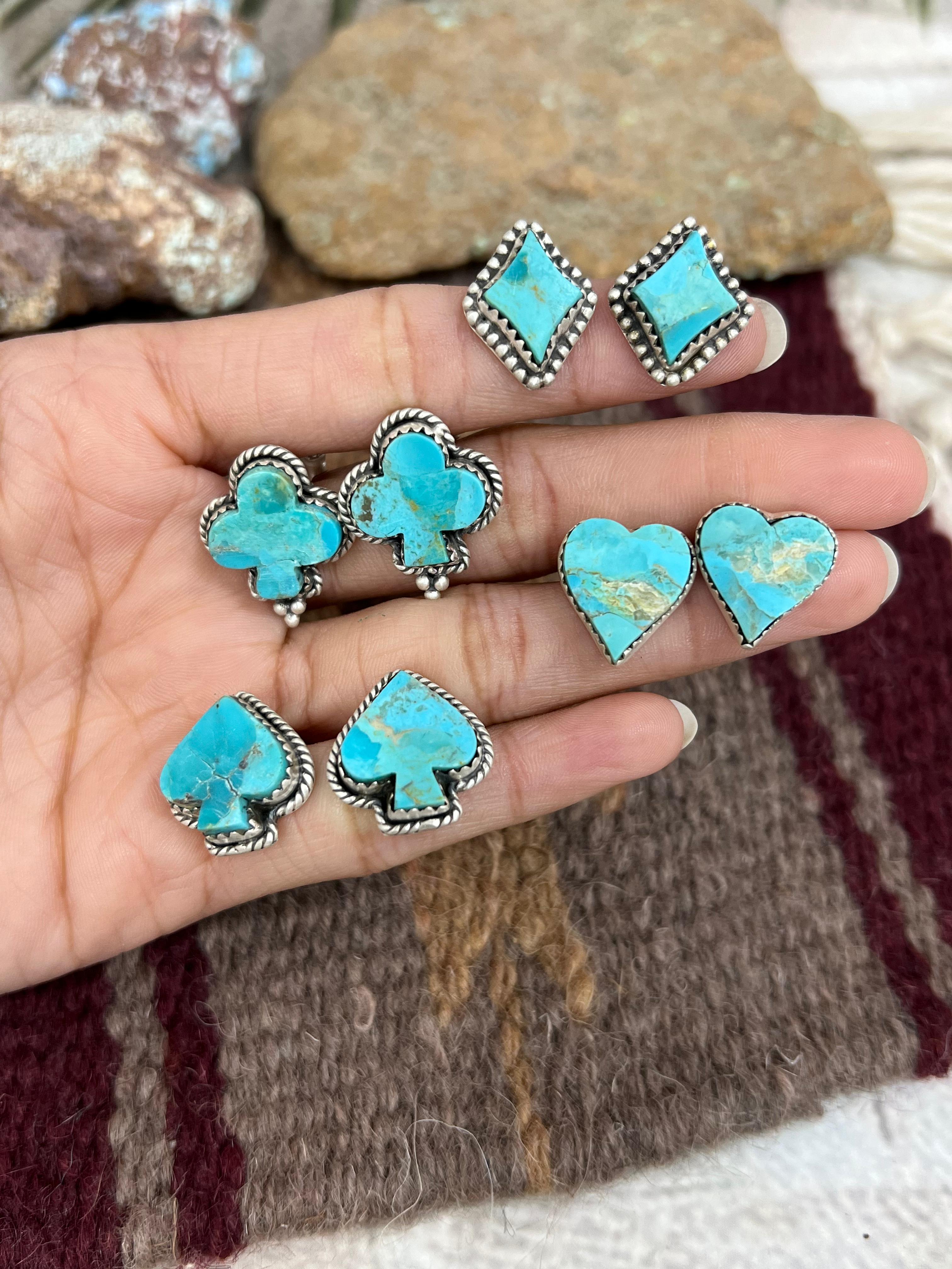 Handmade Sterling Silver Kingman Turquoise Post Studs with Signed Nizhoni