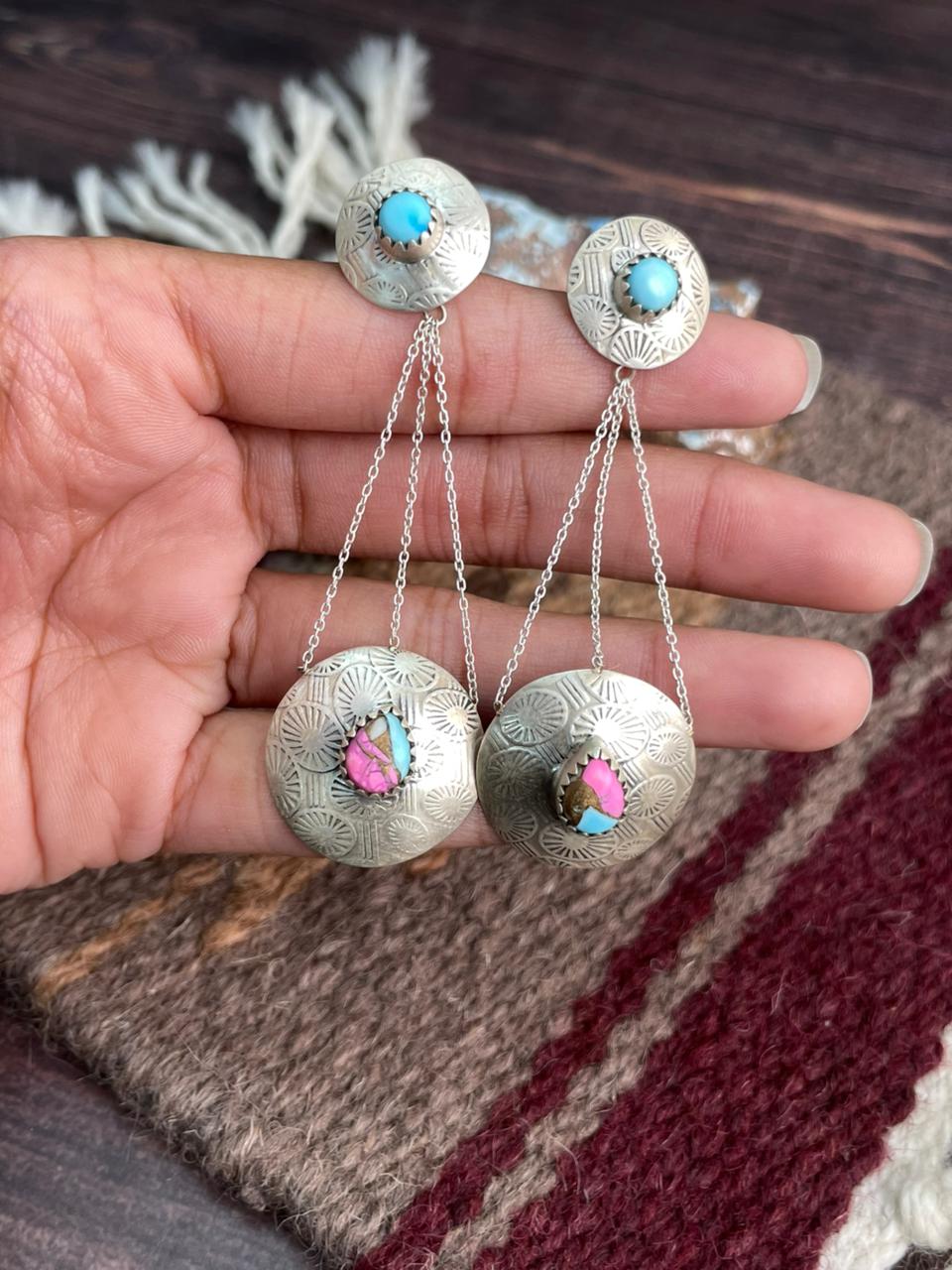 Handmade Sterling Silver Cotton Candy Post Dangle Earrings "Signed Nizhoni"