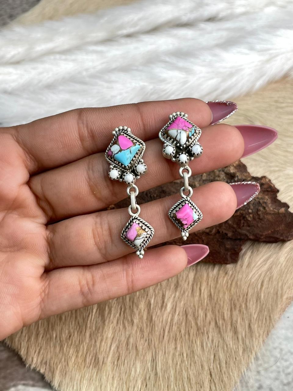 Handmade Sterling Silver Cotton Candy Post Dangle Earrings "Signed Nizhoni"