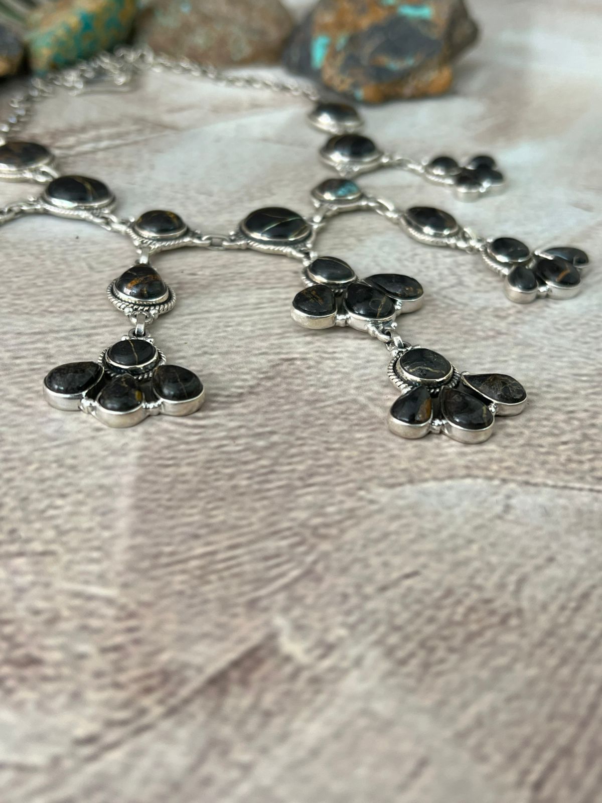 Handmade Sterling Silver Blackjack Turquoise Choker Necklace "Signed Nizhoni"
