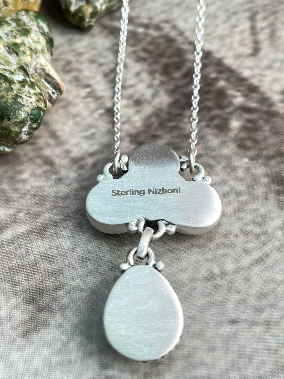 Handmade Sterling Silver Old stock Royston Turquoise Necklace "Signed Nizhoni"