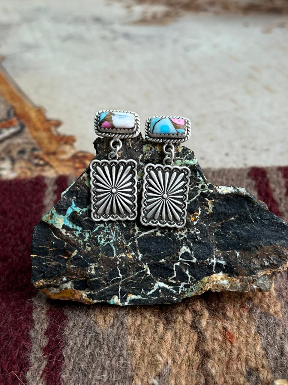 Handmade Sterling Silver Cotton Candy Post Earrings "Signed Nizhoni"