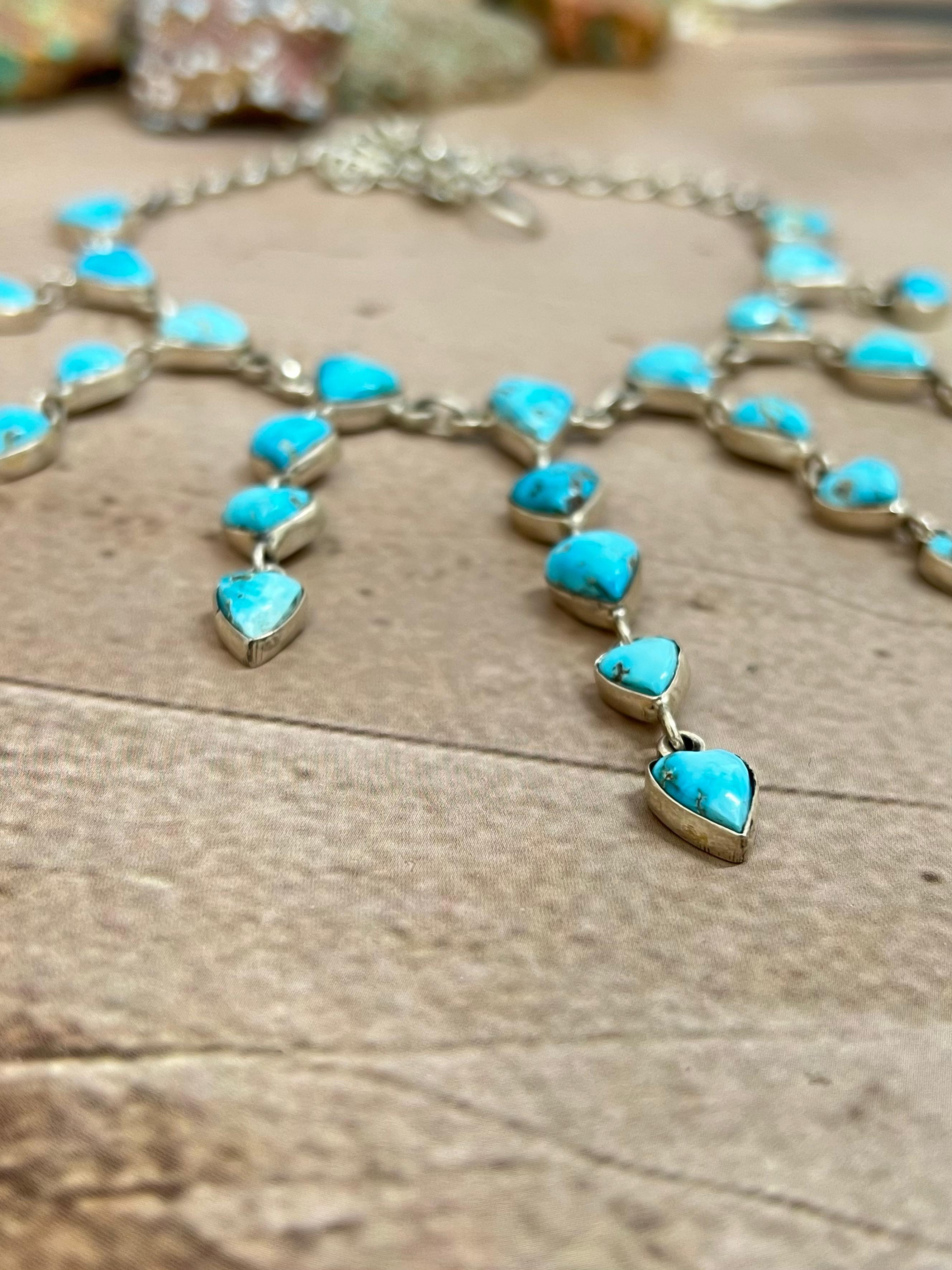 Handmade Sterling Silver Blue Bird Turquoise Necklace with Signed Nizhoni