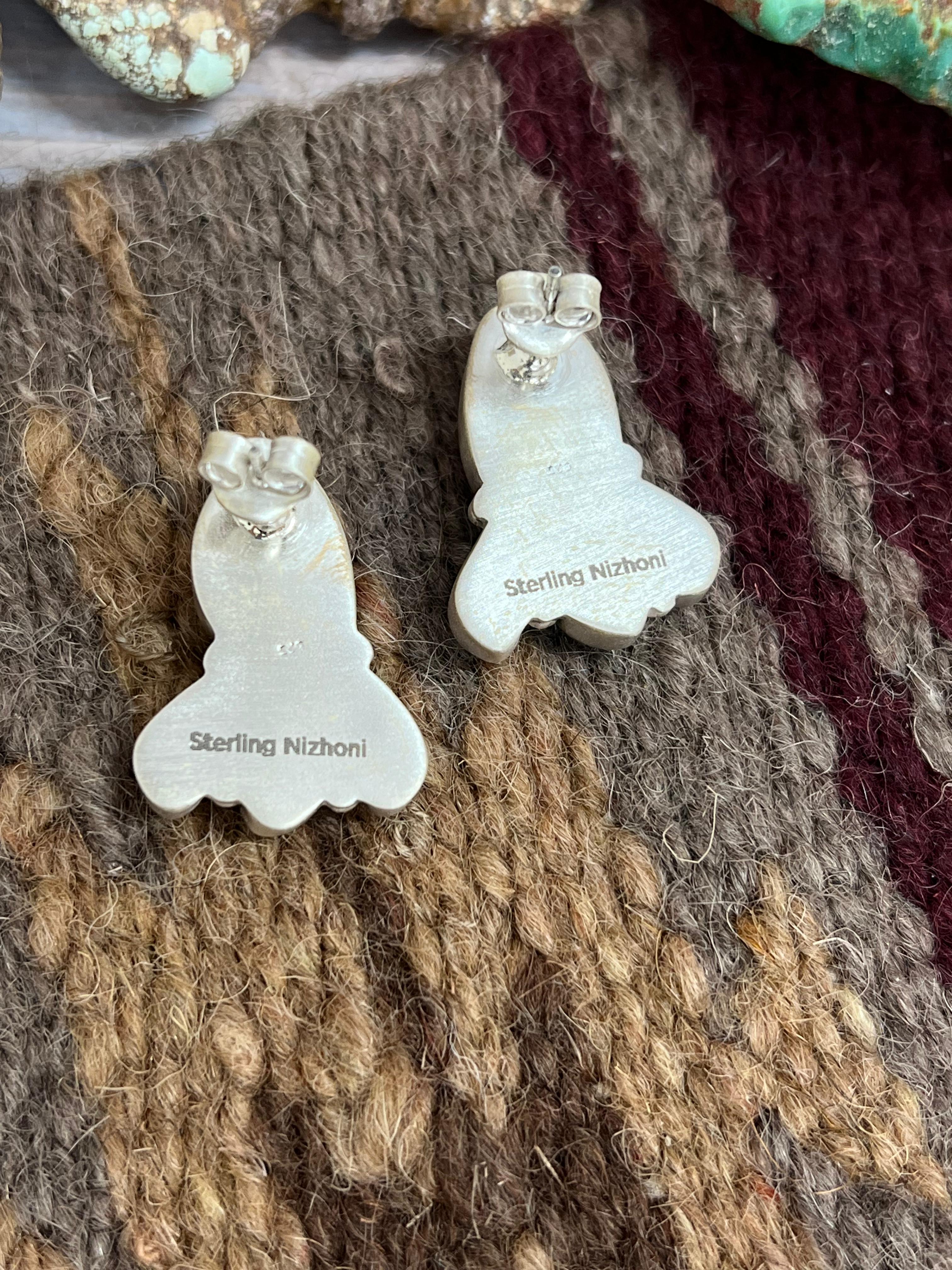 Handmade Sterling Silver Cotton Candy Turquoise Post Studs with Signed Nizhoni