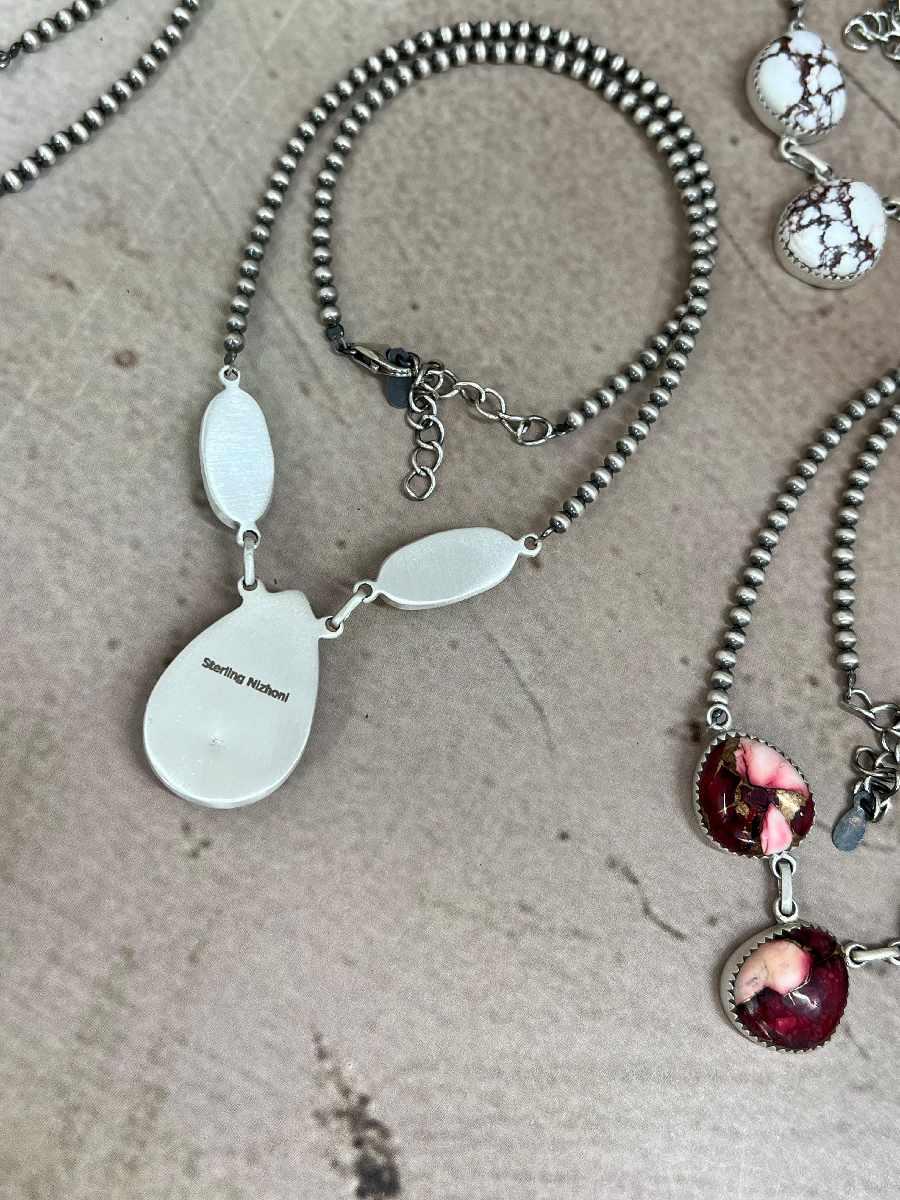 Handmade Sterling Silver Multi Stone Beaded Necklace, Signed Nizhoni