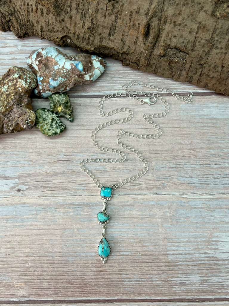 Handmade Sterling Silver White Water Turquoise Necklace with Signed Nizhoni