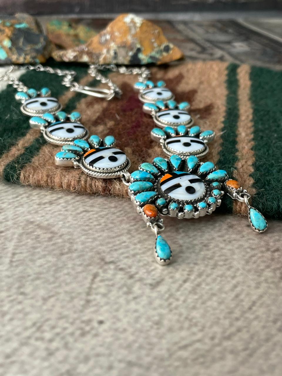Handmade Sterling Silver Turquoise and MOP Necklace "Signed Nizhoni"