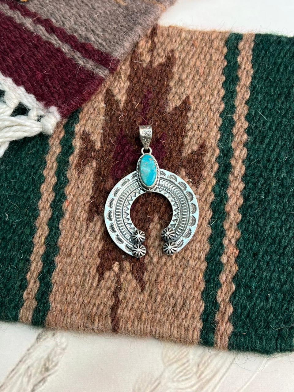 Handmade Sterling Silver Kingman Turquoise Naja Pendant "Signed Nizhoni"
