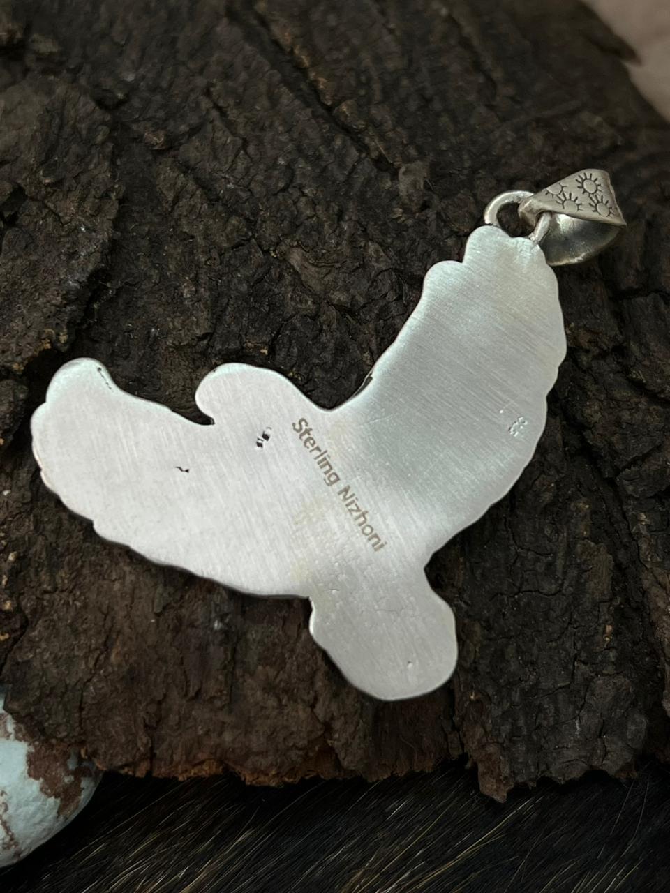 Handmade Sterling Silver Thunder Bird Pendant "Signed Nizhoni" (1)