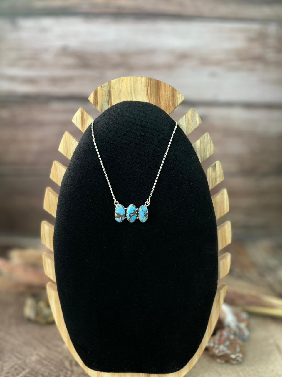 Handmade Sterling Silver Golden Hills Turquoise Necklace "Signed Nizhoni"