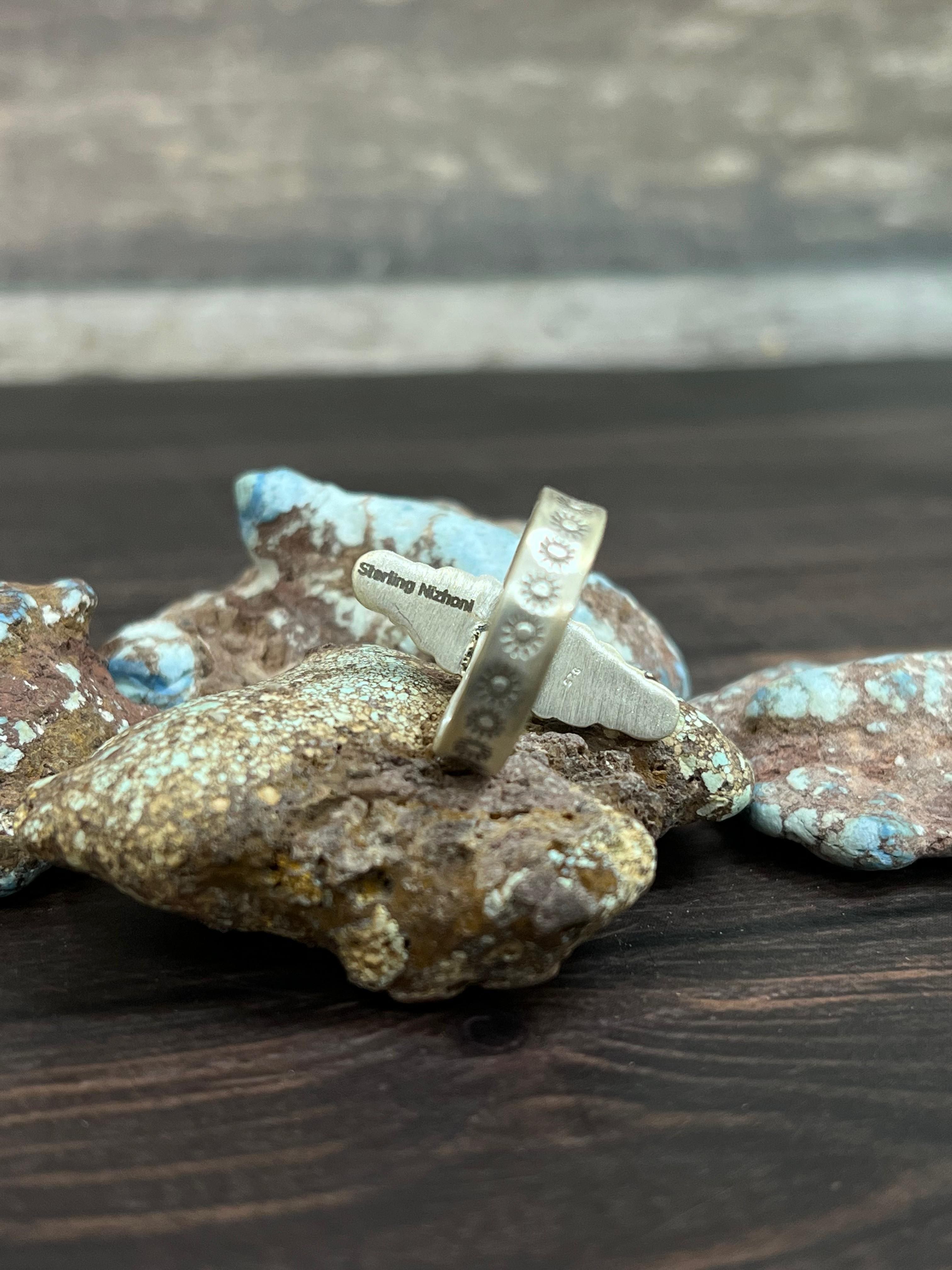 Handmade Sterling Silver with Golden Hills Turquoise Adjustable Ring With Signed Nizhoni