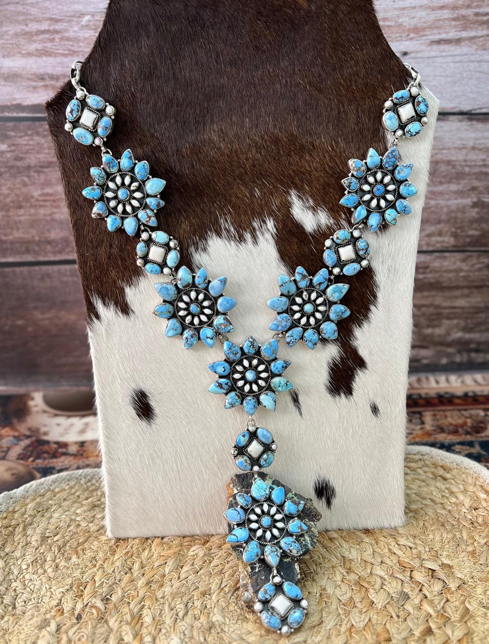 Handmade Sterling Silver Golden Hills with White Collection Necklace "Signed Nizhoni"