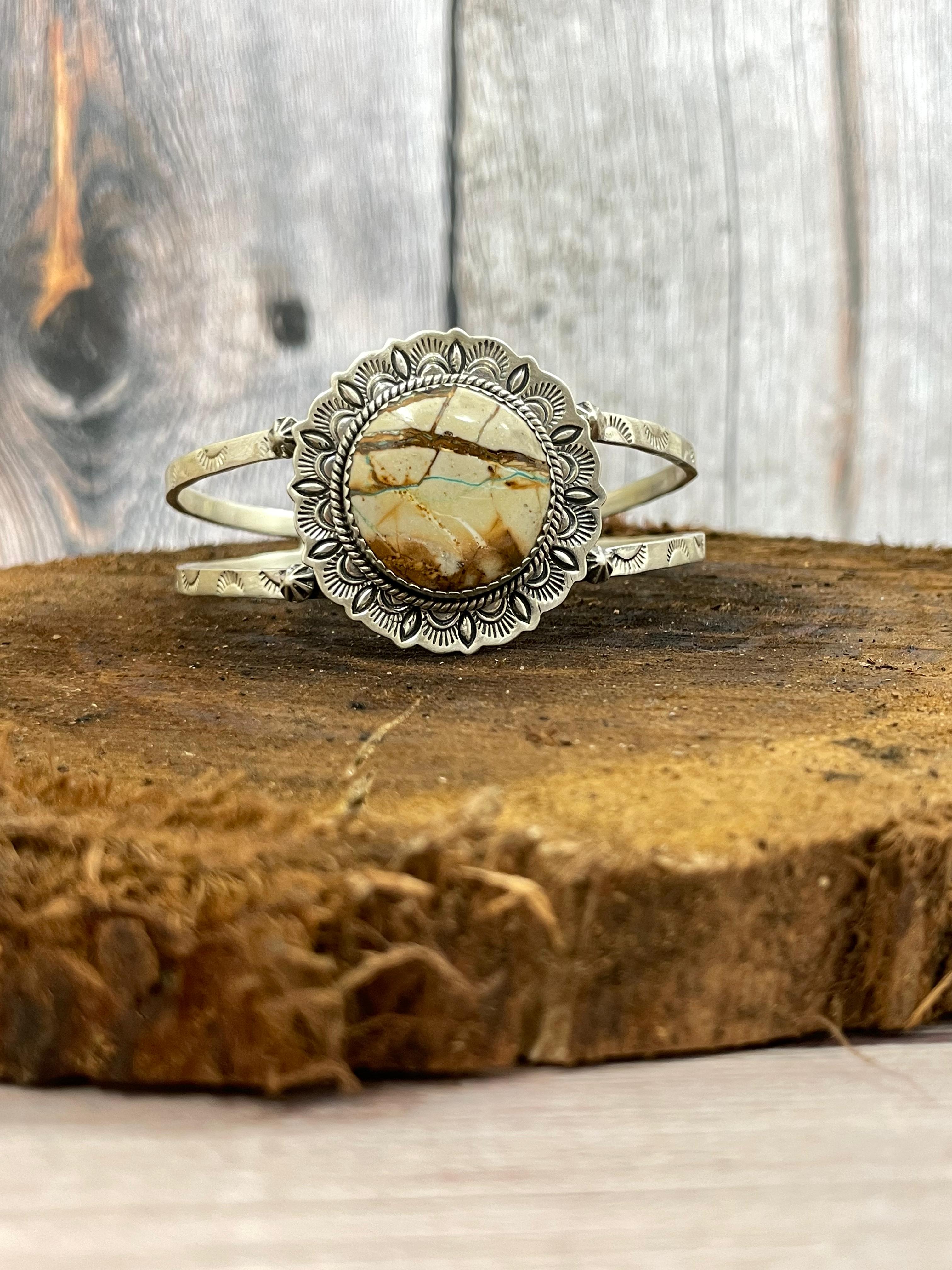 Handmade Sterling Silver Ribbon Royston Cuff Bracelet with Signed Nizhoni