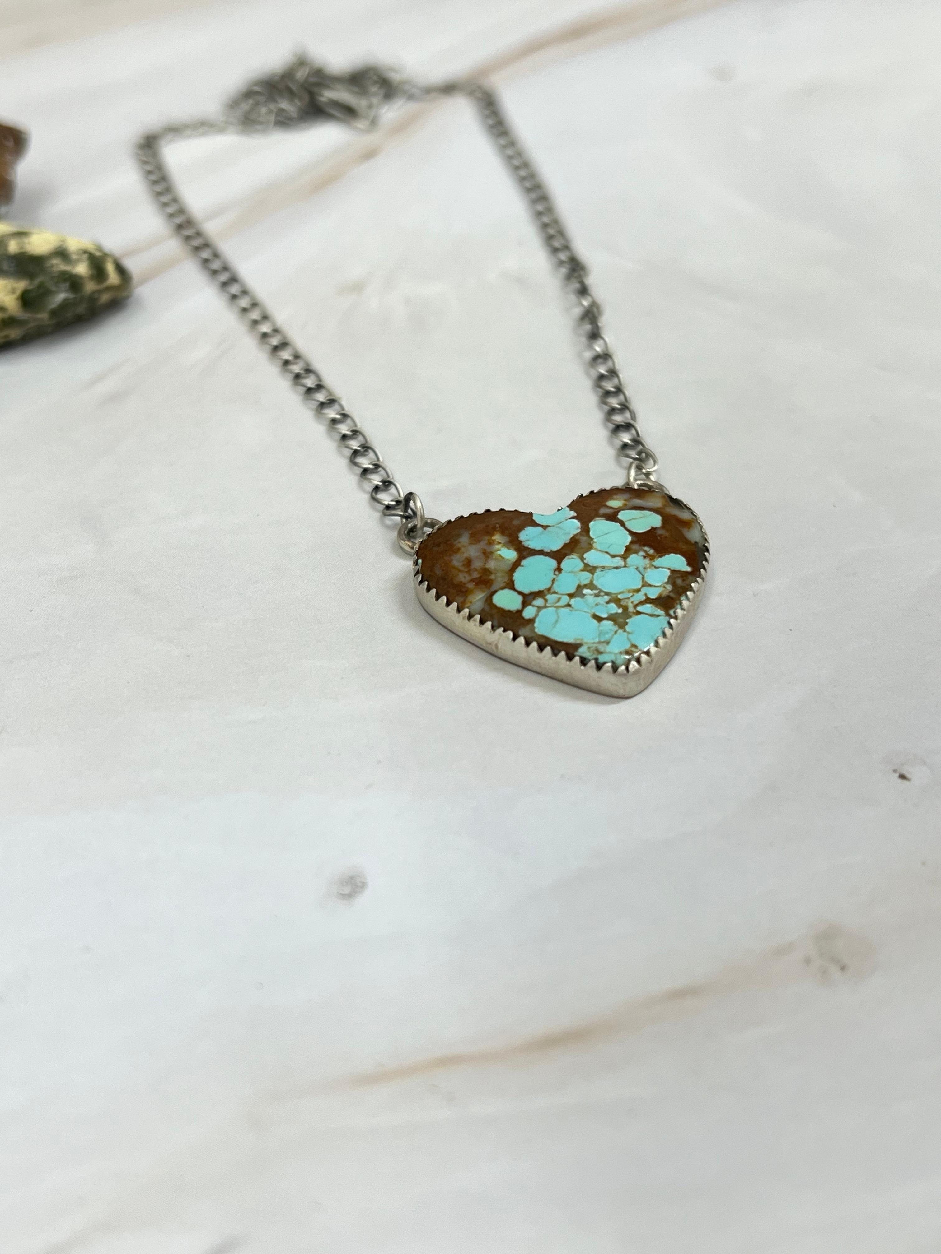 Handmade Sterling Silver Number 8 Turquoise Heart Pendant Necklace with Signed Nizhoni (6)