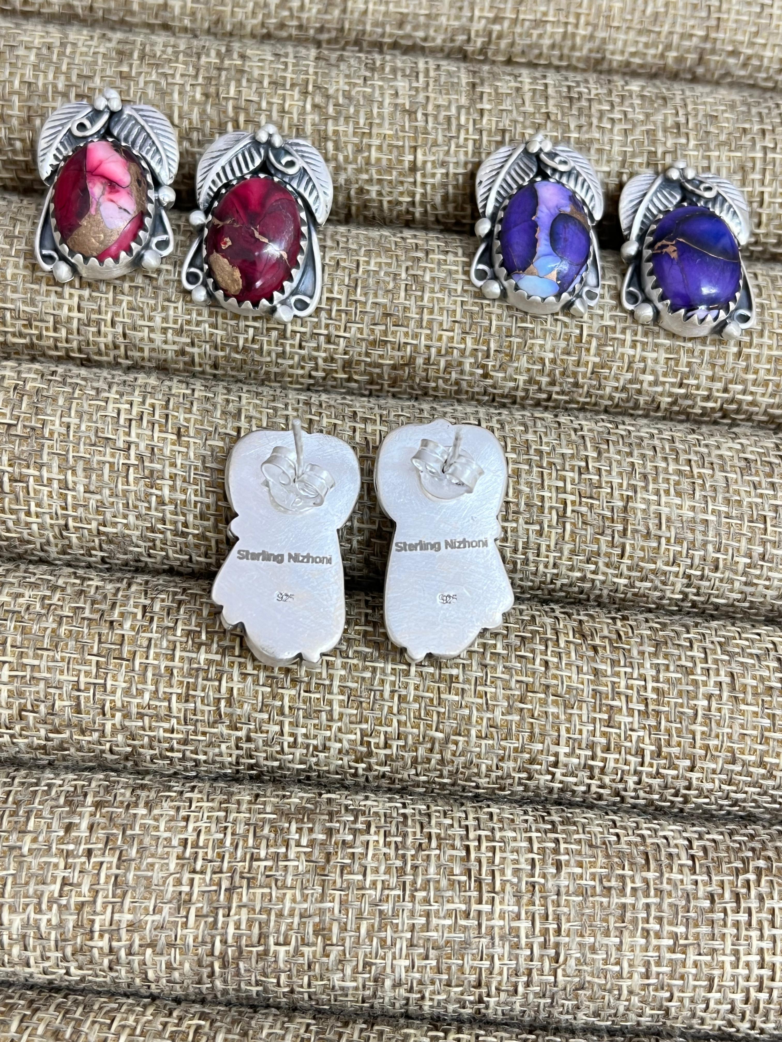 Handmade Sterling Silver Multi Stone Studs, Signed Nizhoni