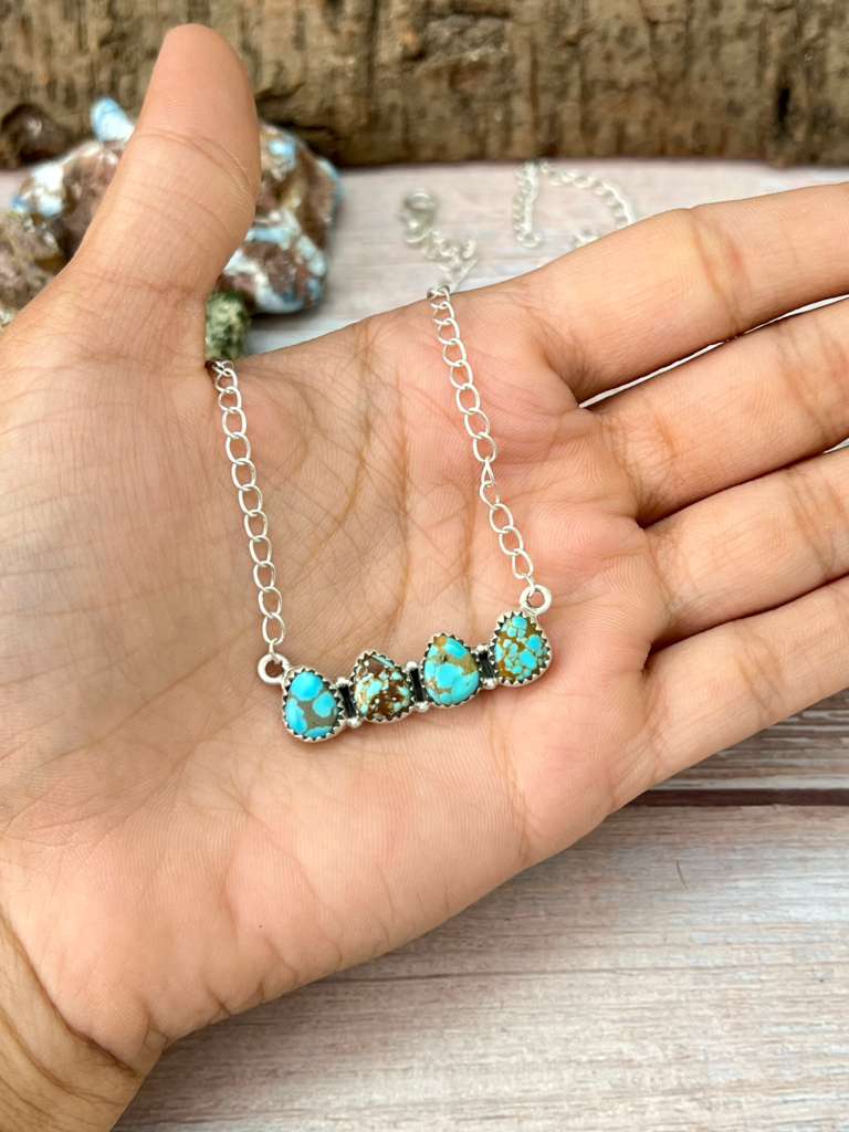 Handmade Sterling Silver Number 8 Turquoise Necklace with Signed Nizhoni