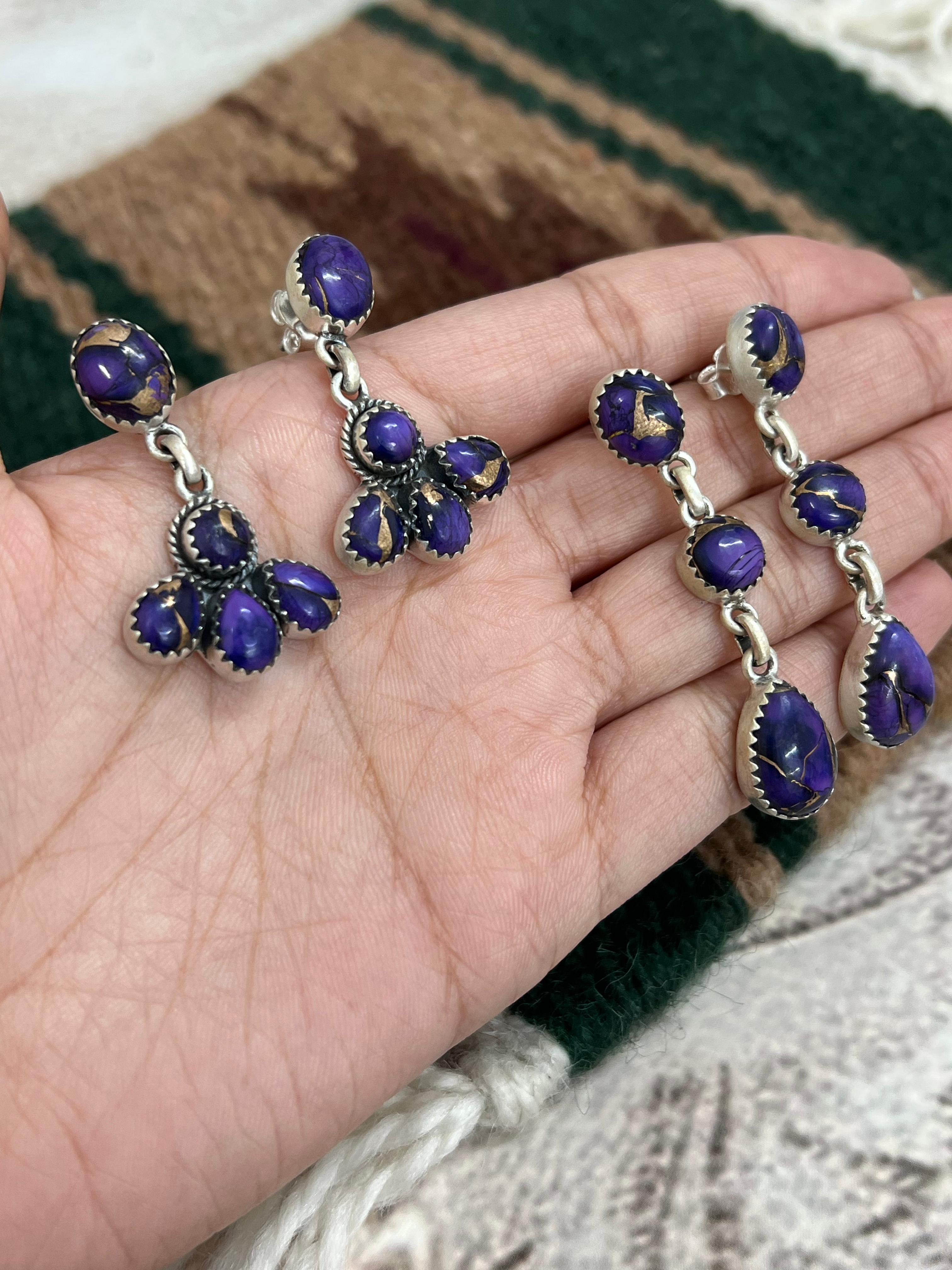 Handmade Sterling Silver Grape Dahlia Post Studs with Signed Nizhoni