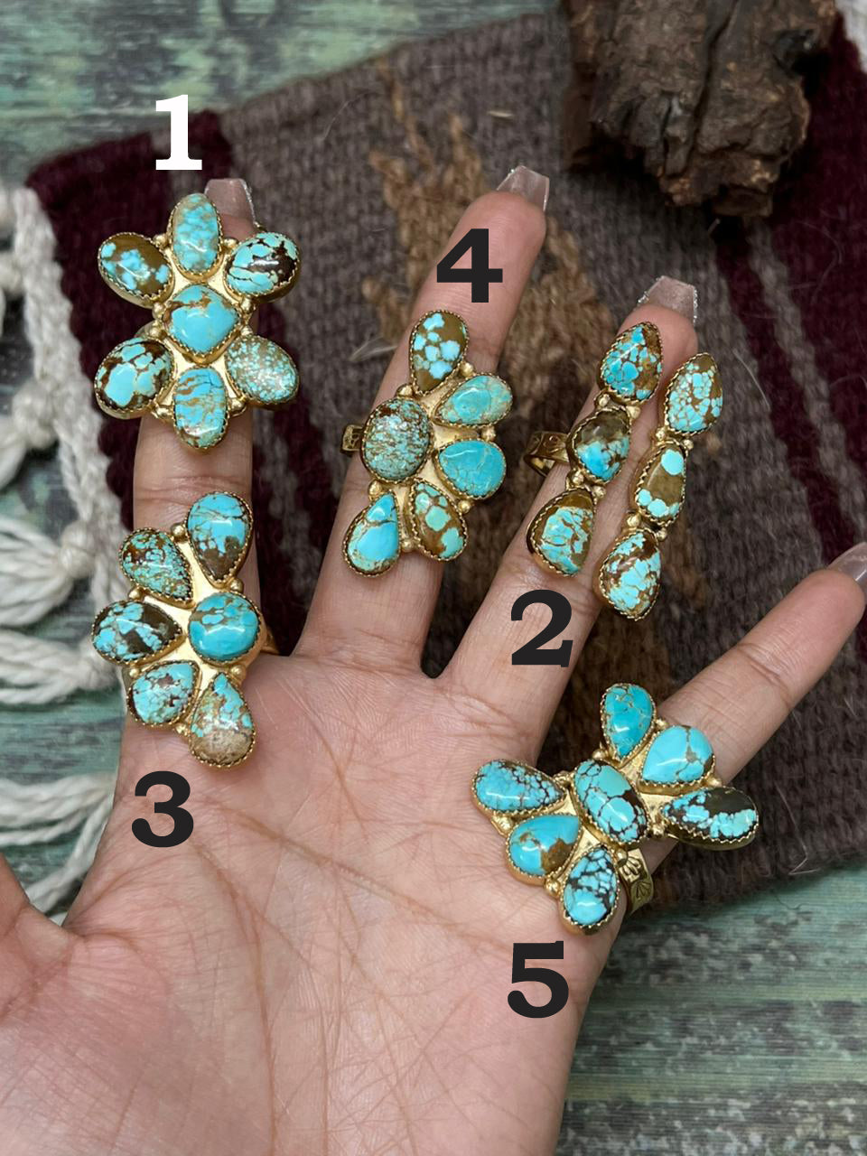 “The Golden Collection” Handmade Number 8 Turquoise with Gold Adjustable Ring