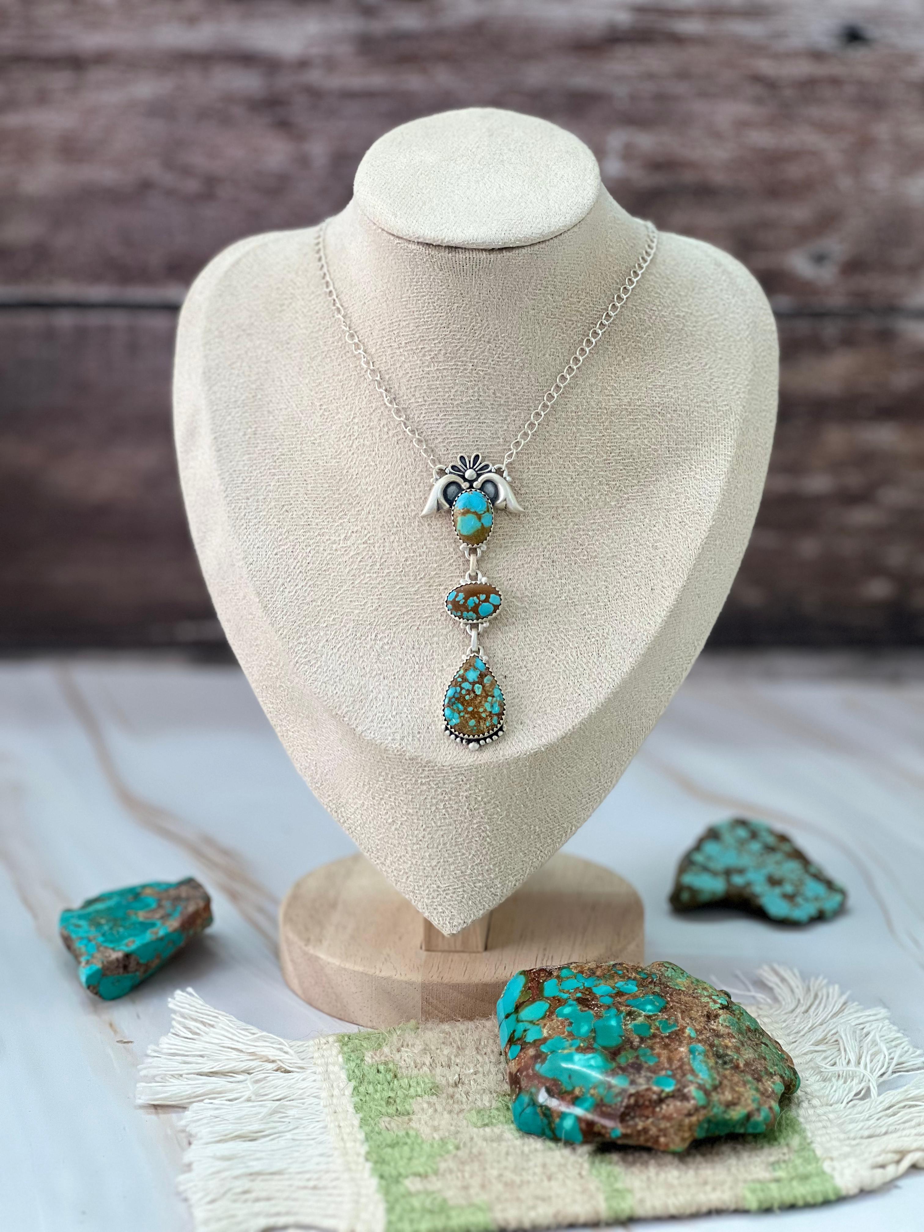 Handmade Sterling Silver Number 8 Turquoise Necklace with Signed Nizhoni