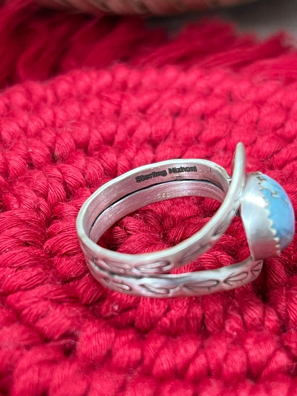 Handmade Sterling Silver Golden Hills Turquoise Adjustable Ring "Signed Nizhoni"