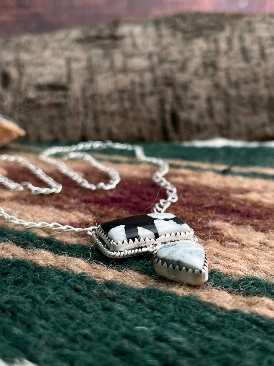 Handmade Sterling Silver White Buffalo Necklace "Signed Nizhoni"