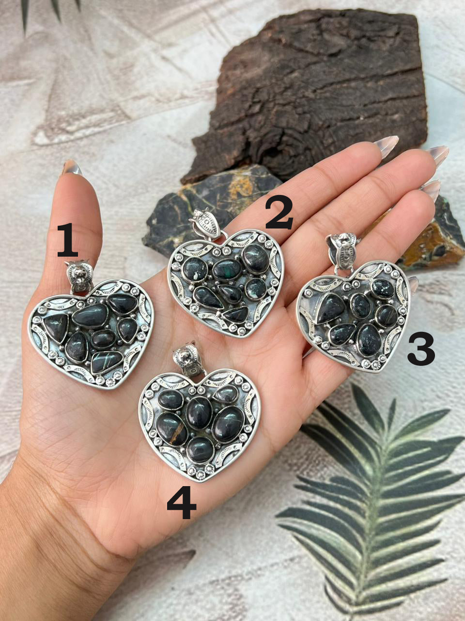 Handmade Sterling Silver Blackjack Turquoise Heart Pendant "Signed Nizhoni"