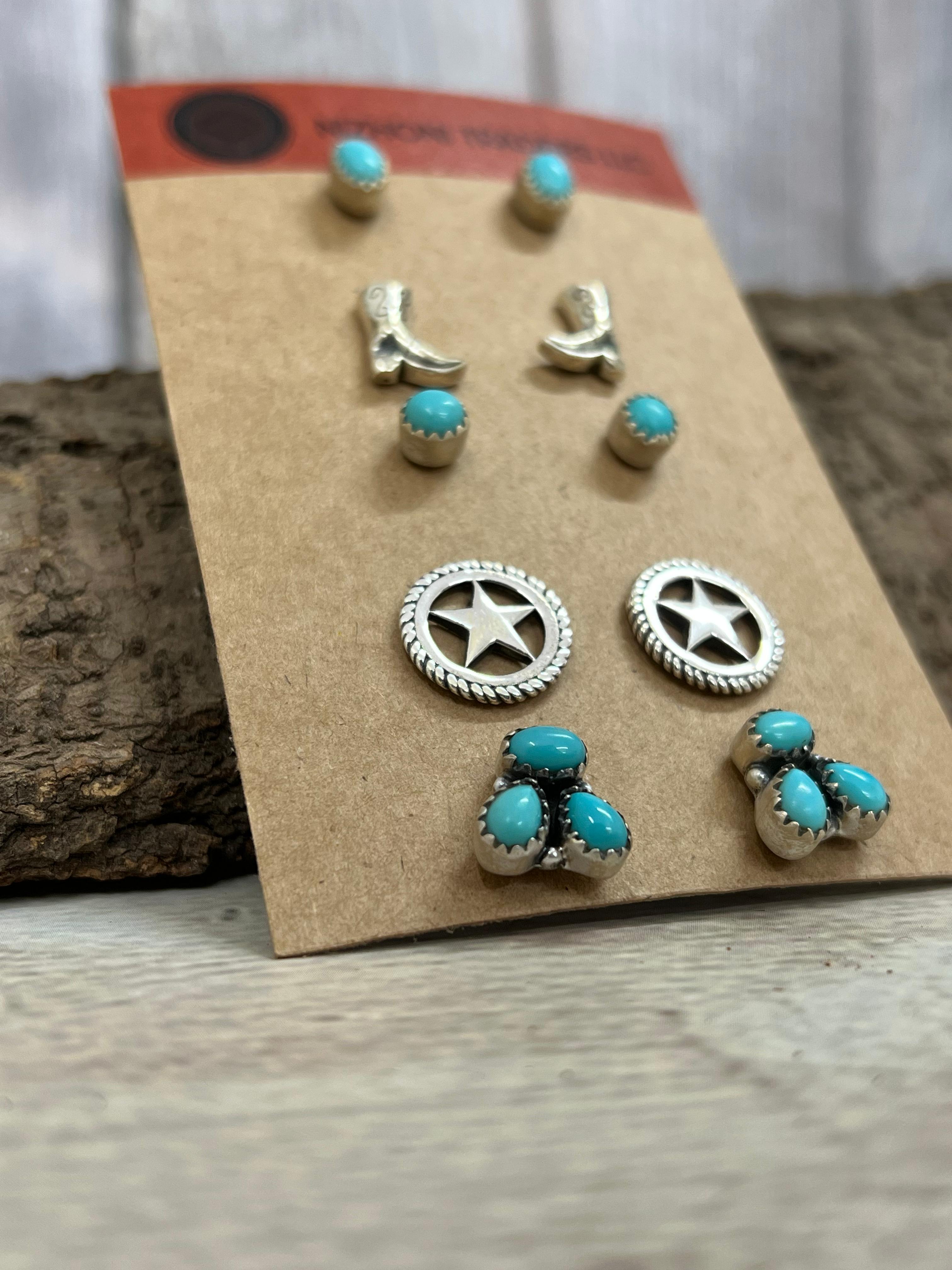 Handmade Sterling Silver with Rodeo Kingman Post Studs with Signed Nizhoni